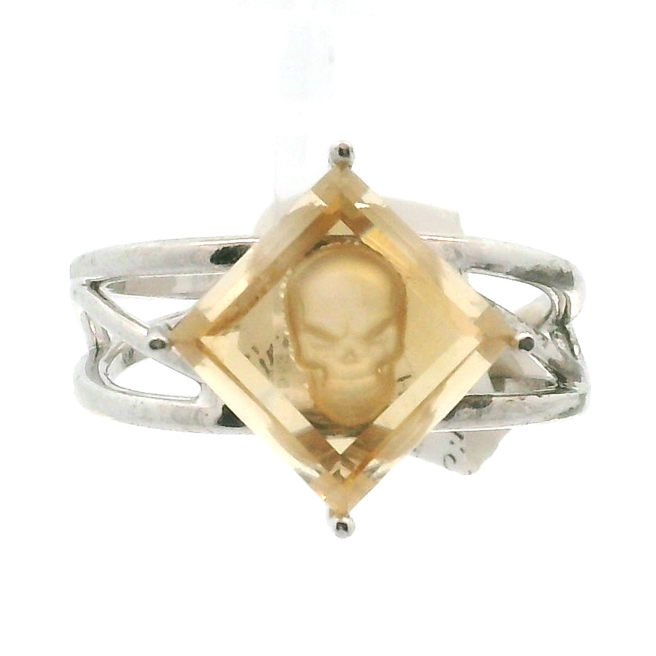 Skull Diamond Cuff Ring .925 Silver for Spiritual Protection