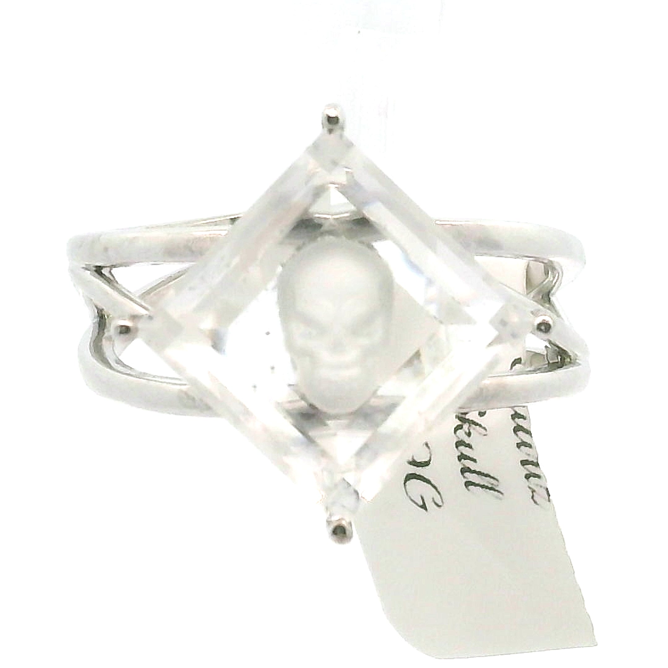 Skull Diamond Cuff Ring .925 Silver for Spiritual Protection