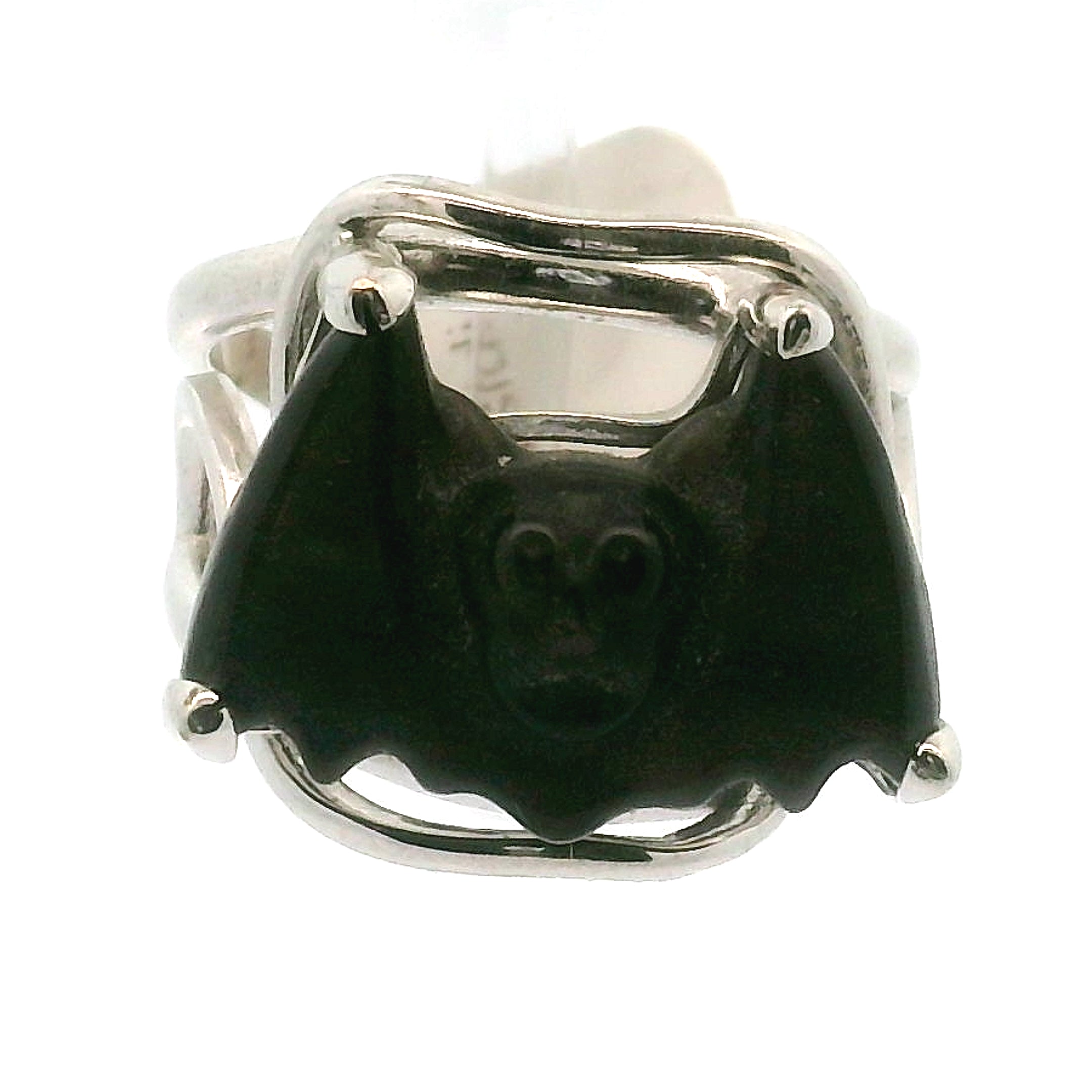 Silver Sheen Obsidian Bat Cuff Ring .925 Silver for Protection and Grounding