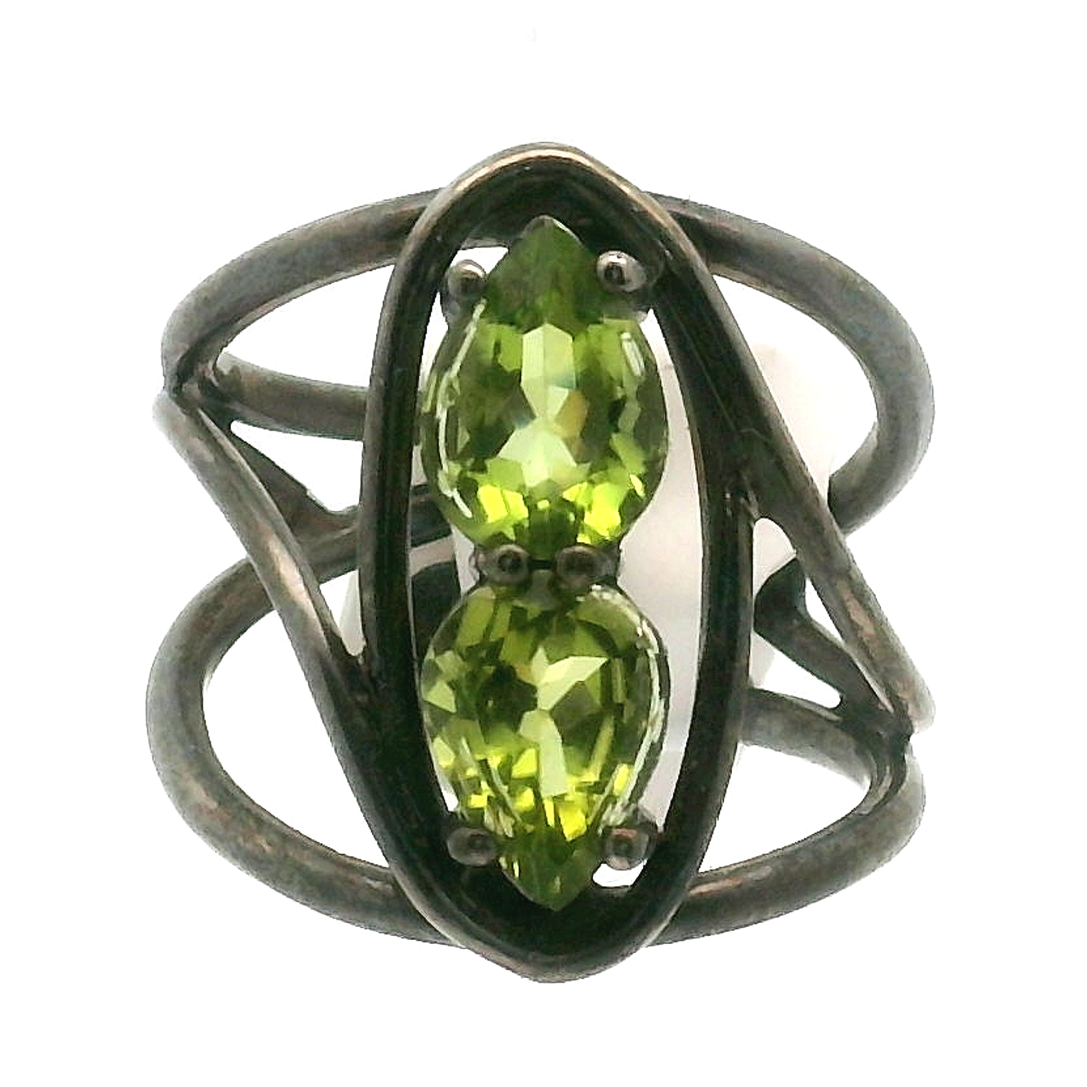 Peridot Finger Wand Cuff Ring .925 Silver for Luck and Prosperity