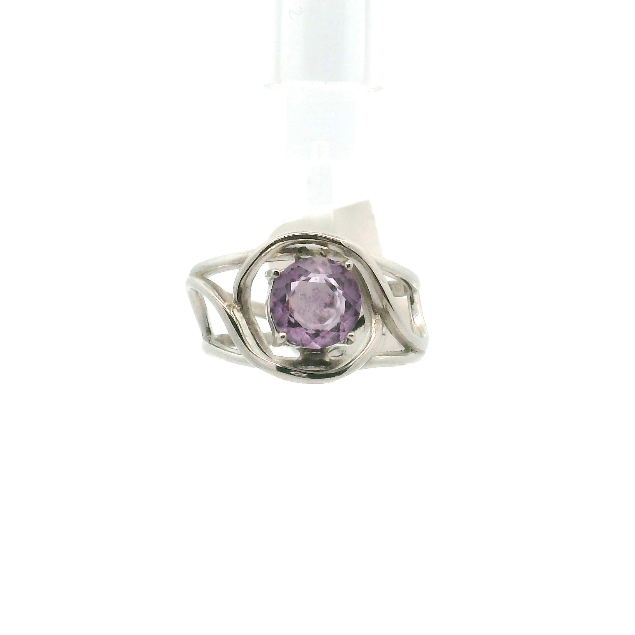 Amethyst Snowflake Hexagon Cuff Ring .925 Silver for Divine Wisdom