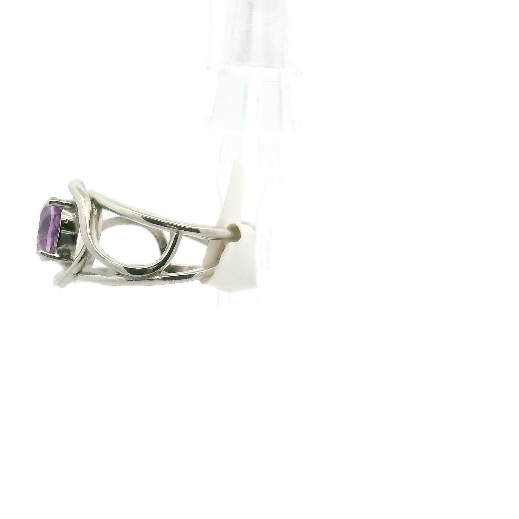 Amethyst Snowflake Hexagon Cuff Ring .925 Silver for Divine Wisdom
