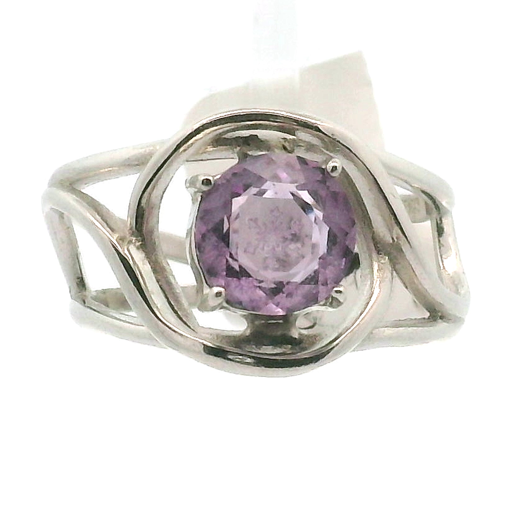 Amethyst Snowflake Hexagon Cuff Ring .925 Silver for Divine Wisdom