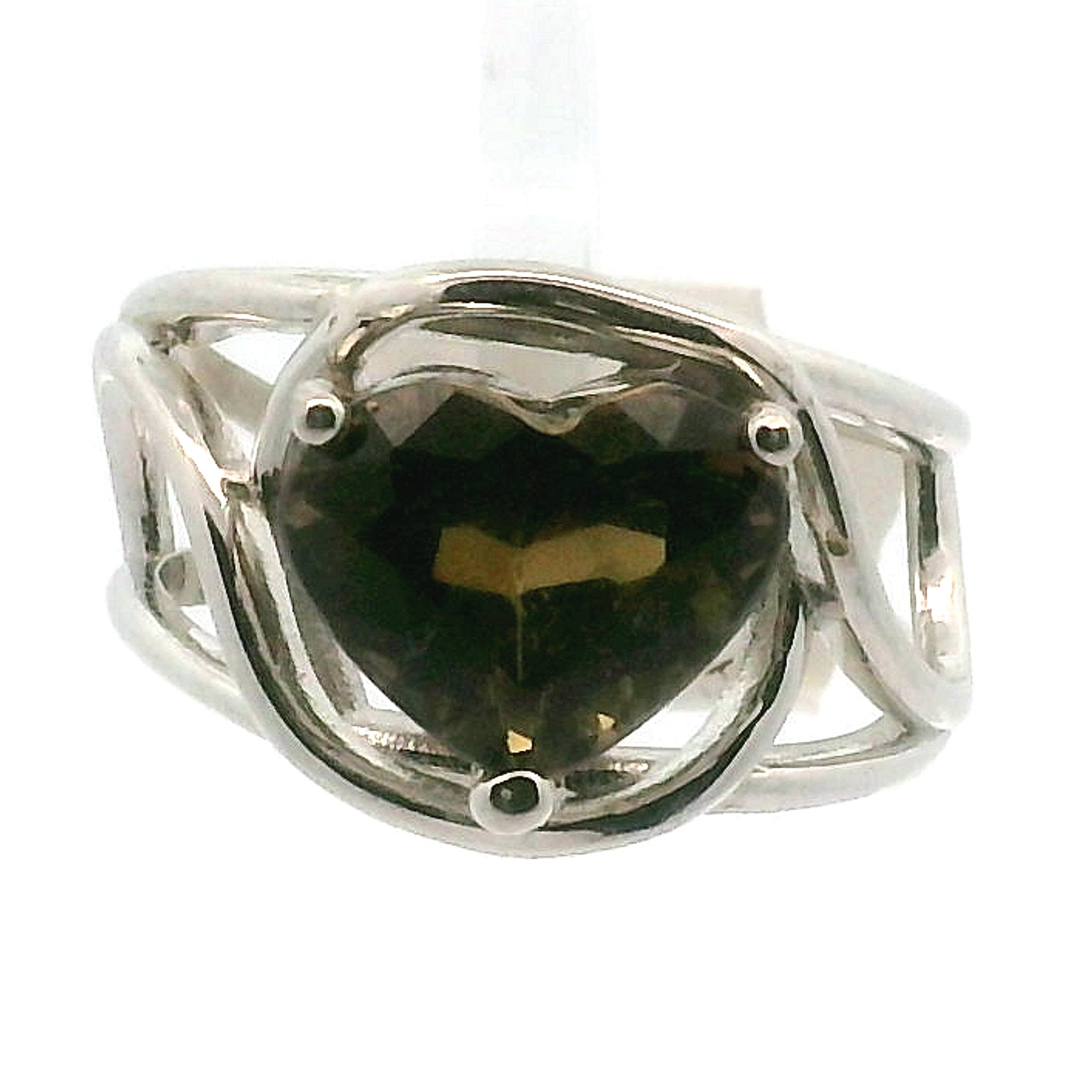 Tourmaline Heart Cuff Ring .925 Silver for Healing and Love