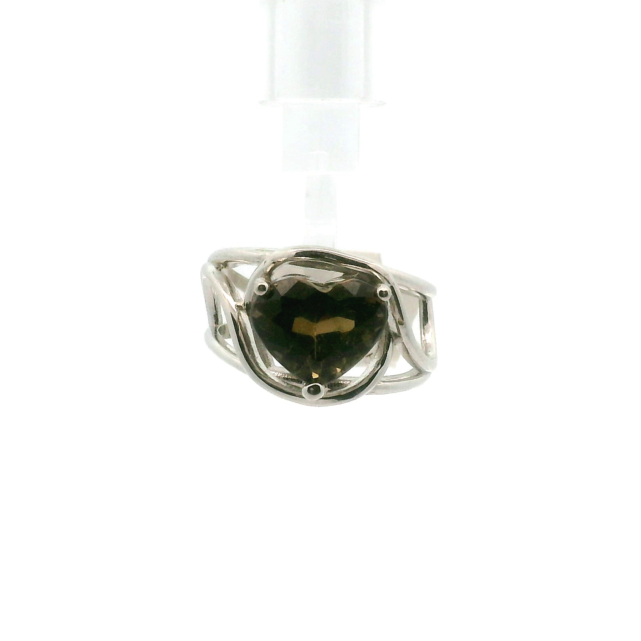 Tourmaline Heart Cuff Ring .925 Silver for Healing and Love