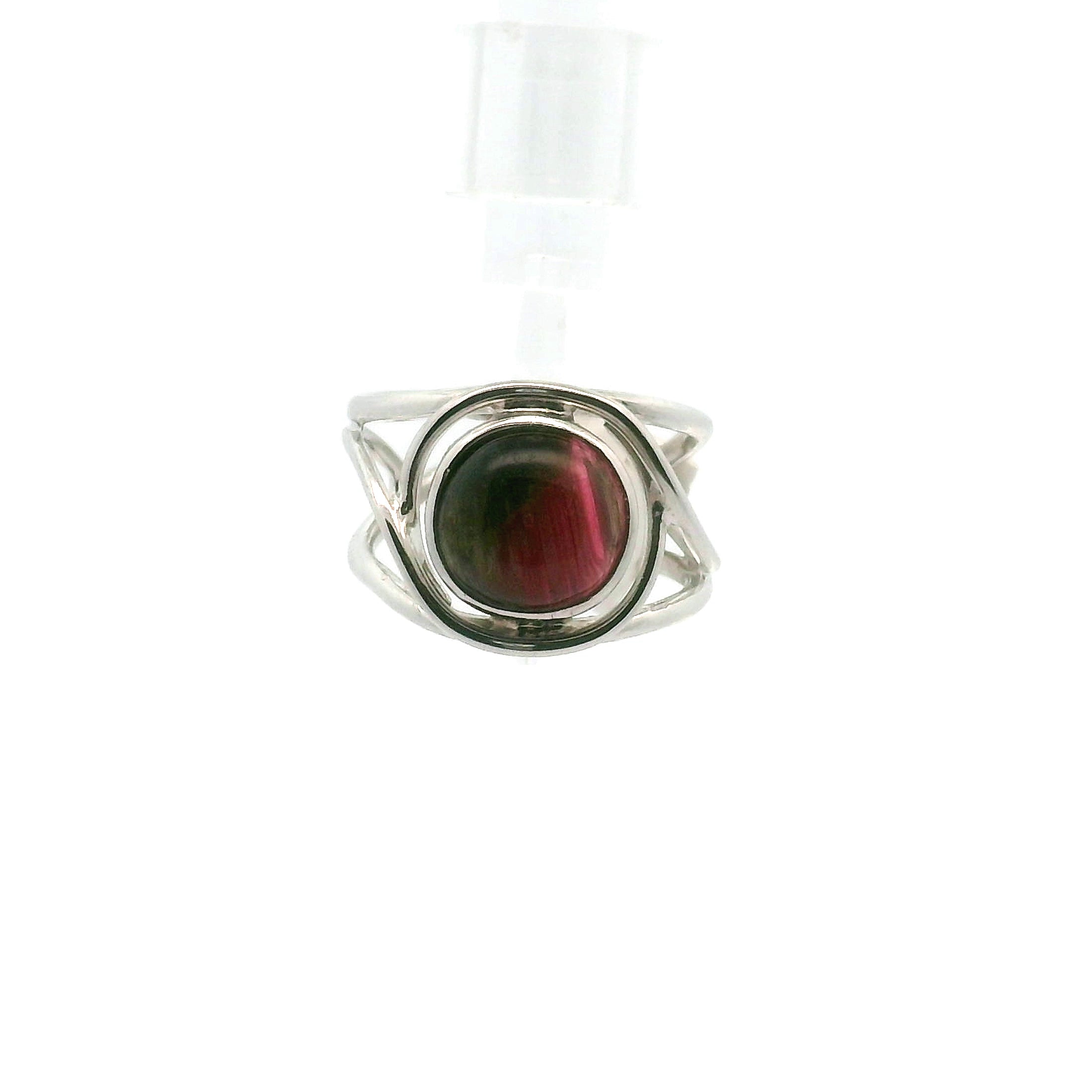 Cats Eye Watermelon Tourmaline Cuff Ring .925 Silver for Profound Heart Healing