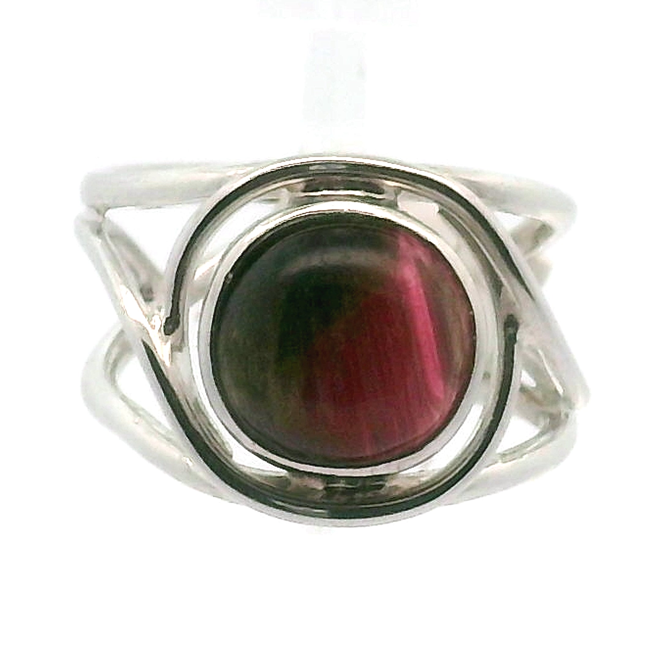 Cats Eye Watermelon Tourmaline Cuff Ring .925 Silver for Profound Heart Healing