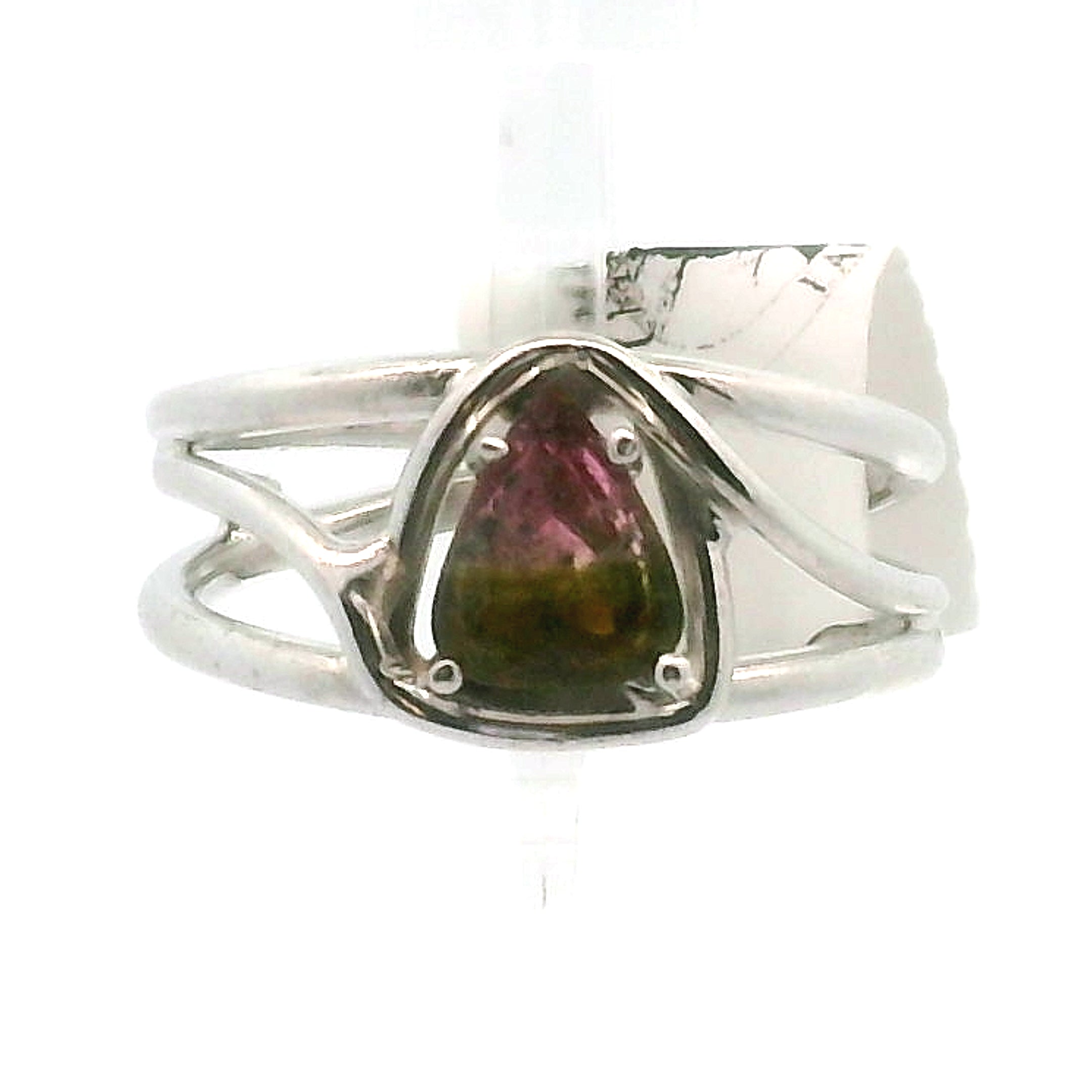 Watermelon Tourmaline Midi Cuff Ring .925 Silver for Profound Heart Healing