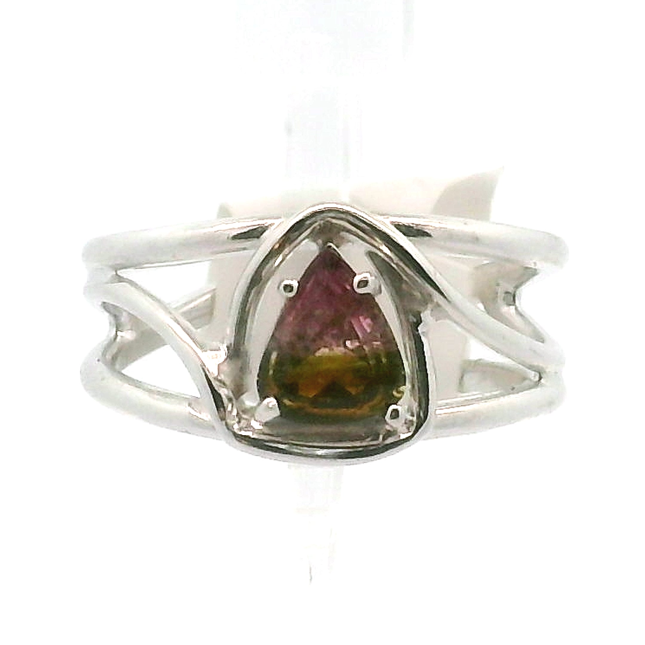 Watermelon Tourmaline Midi Cuff Ring .925 Silver for Profound Heart Healing