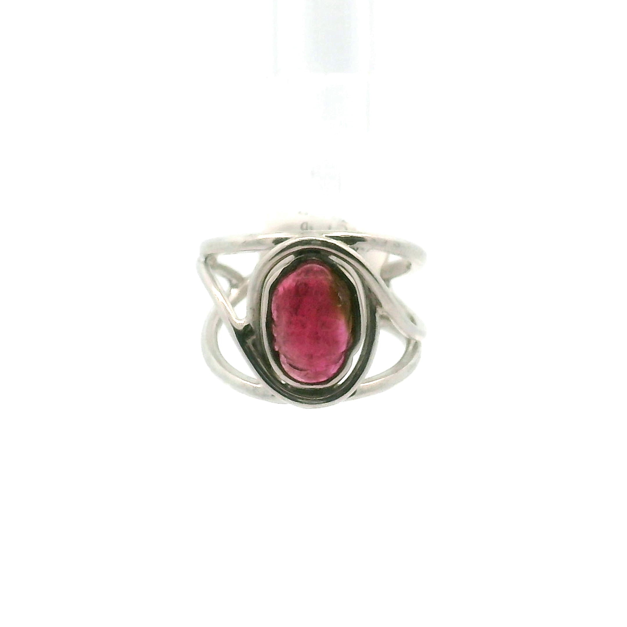 Tourmaline Buddha Cuff Ring Adjustable Ring .925 Silver for Awareness, Communication and Meditation