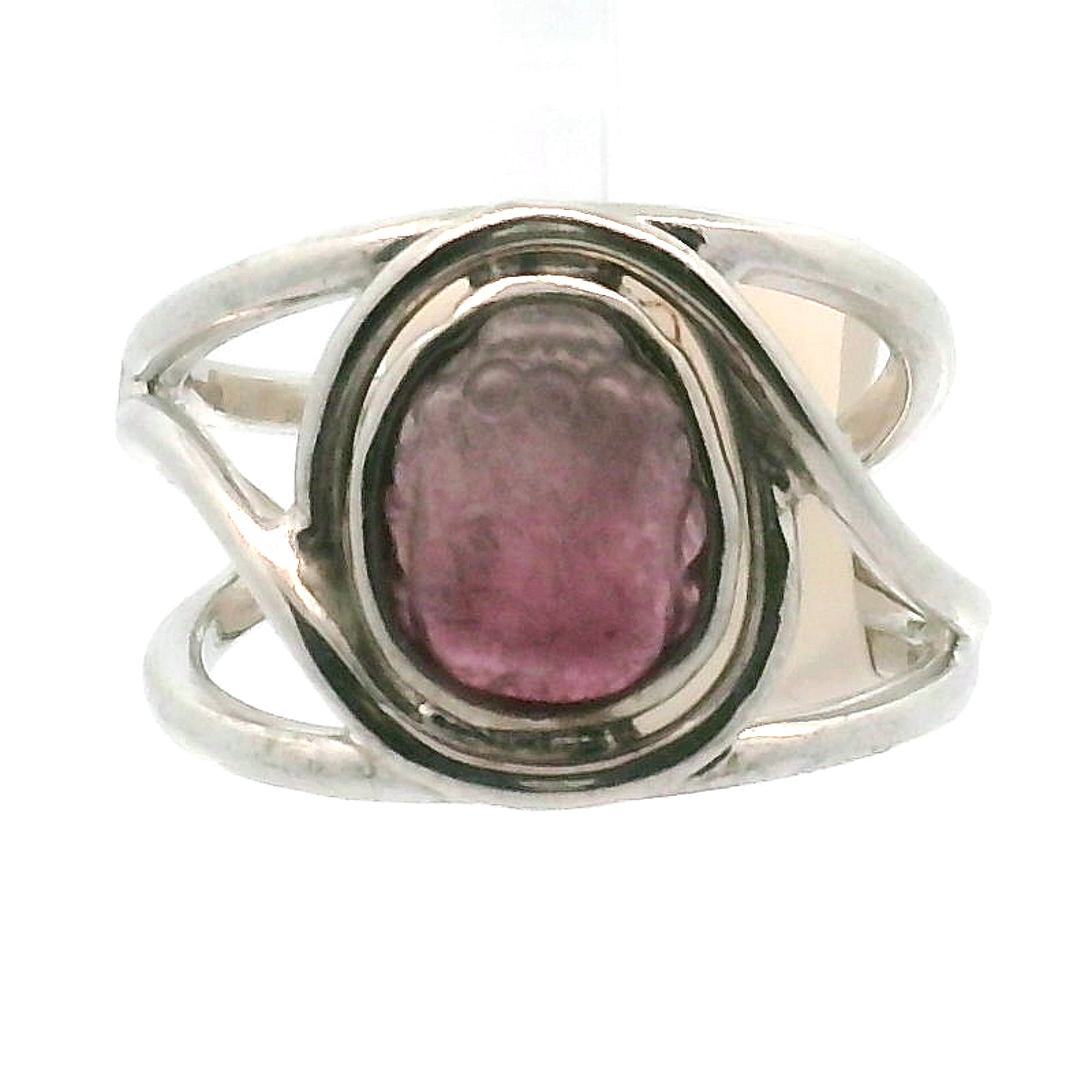 Tourmaline Buddha Cuff Ring Adjustable Ring .925 Silver for Awareness, Communication and Meditation