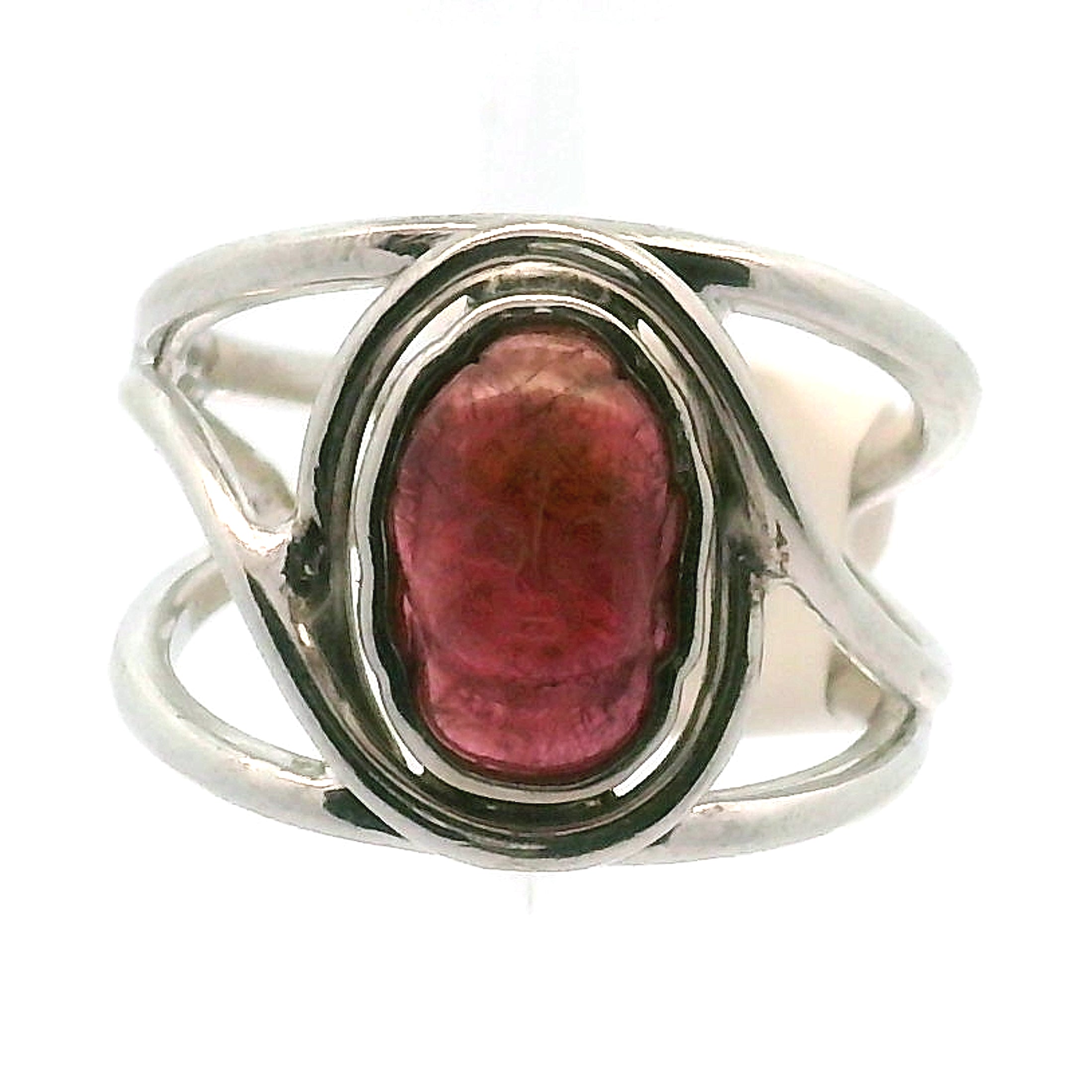 Tourmaline Buddha Cuff Ring Adjustable Ring .925 Silver for Awareness, Communication and Meditation