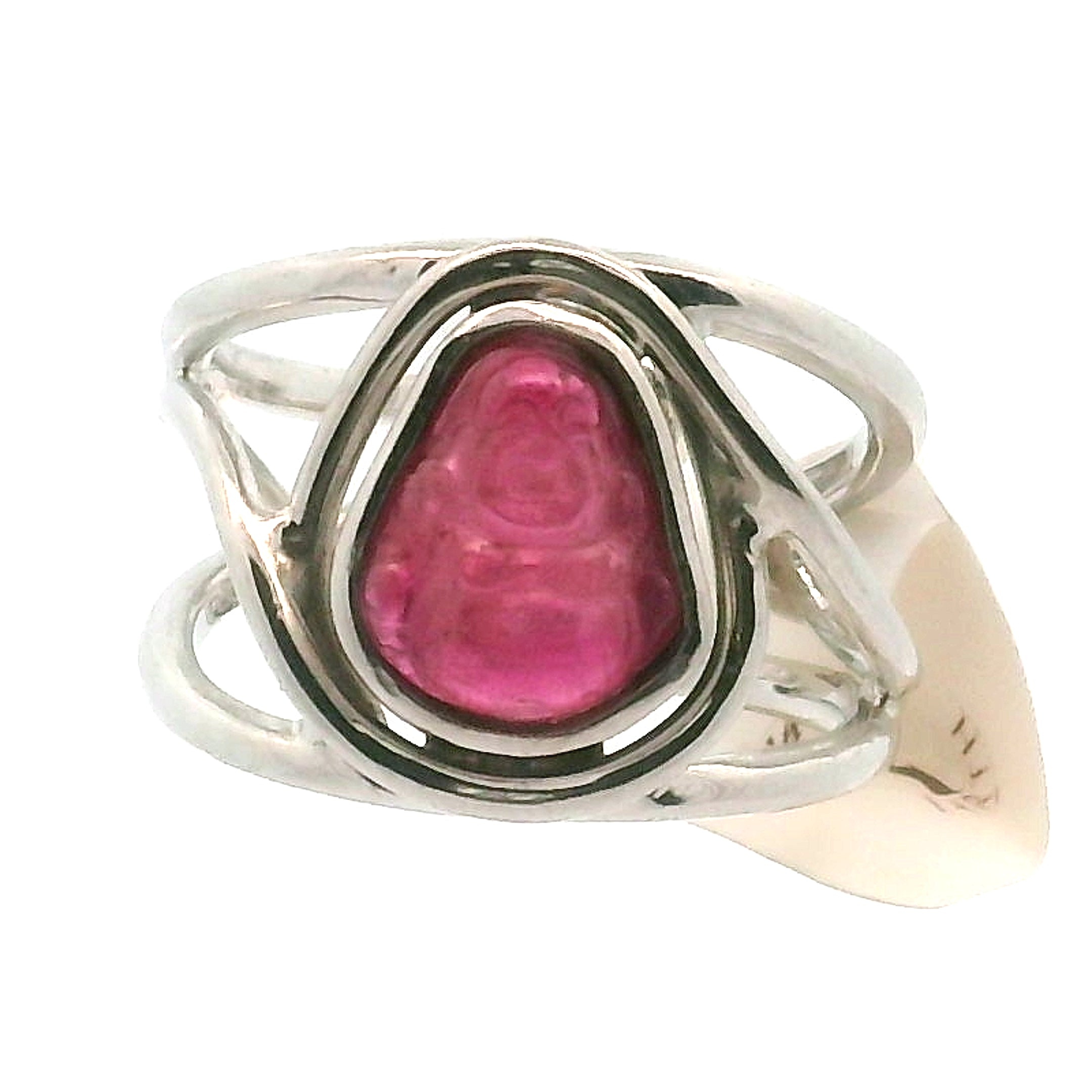 Tourmaline Buddha Cuff Ring Adjustable Ring .925 Silver for Awareness, Communication and Meditation