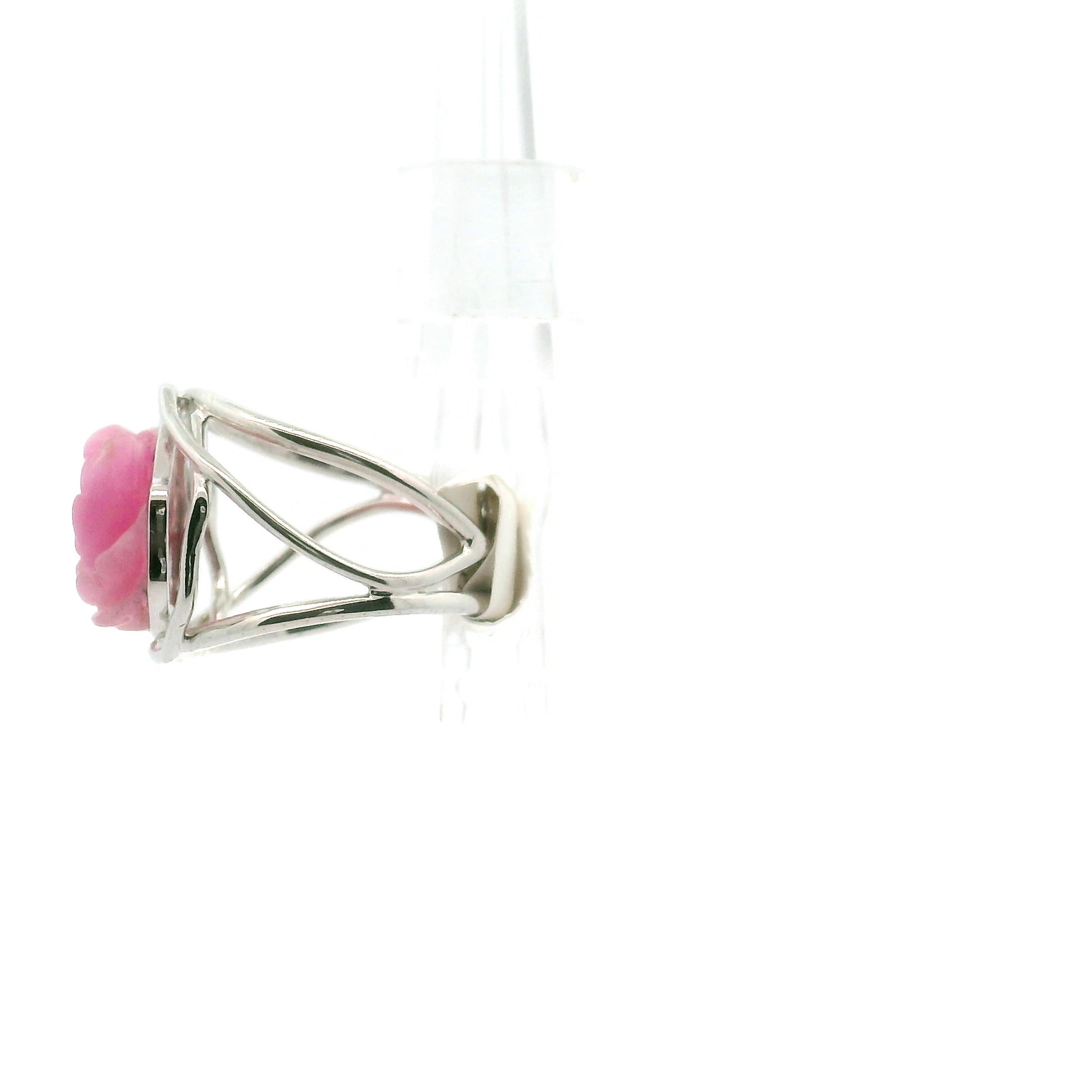 Pink Aragonite Flower Finger Cuff Adjustable Ring .925 Sterling Silver for Attracting Love, Harmonizing Relationships and Knowing your Worth