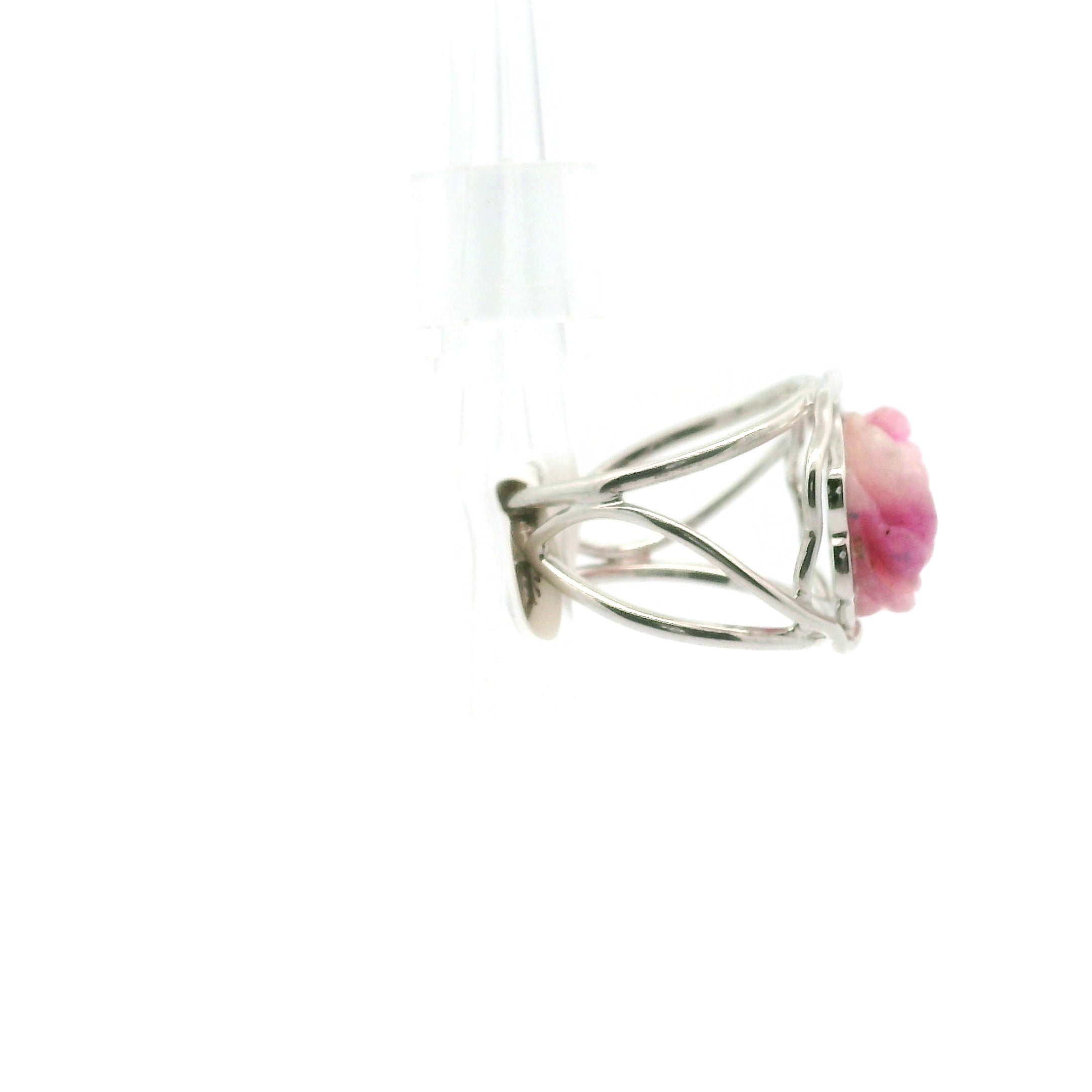 Pink Aragonite Flower Finger Cuff Adjustable Ring .925 Sterling Silver for Attracting Love, Harmonizing Relationships and Knowing your Worth