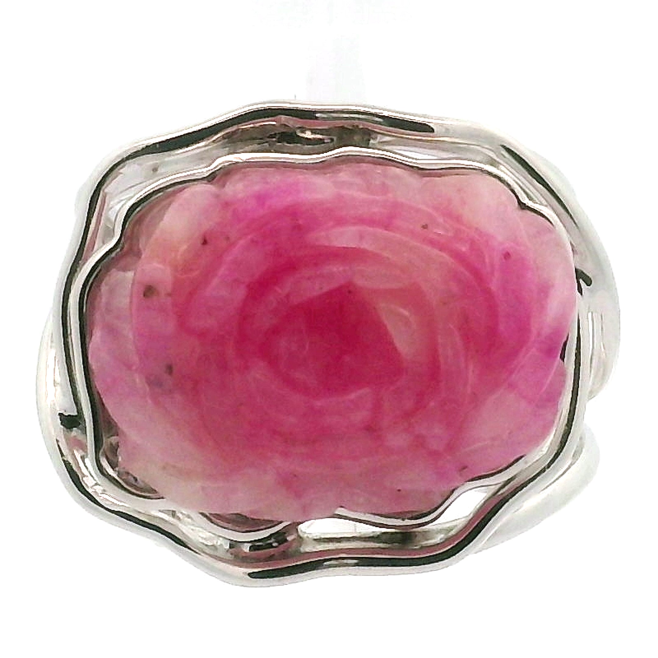 Pink Aragonite Flower Finger Cuff Adjustable Ring .925 Sterling Silver for Attracting Love, Harmonizing Relationships and Knowing your Worth