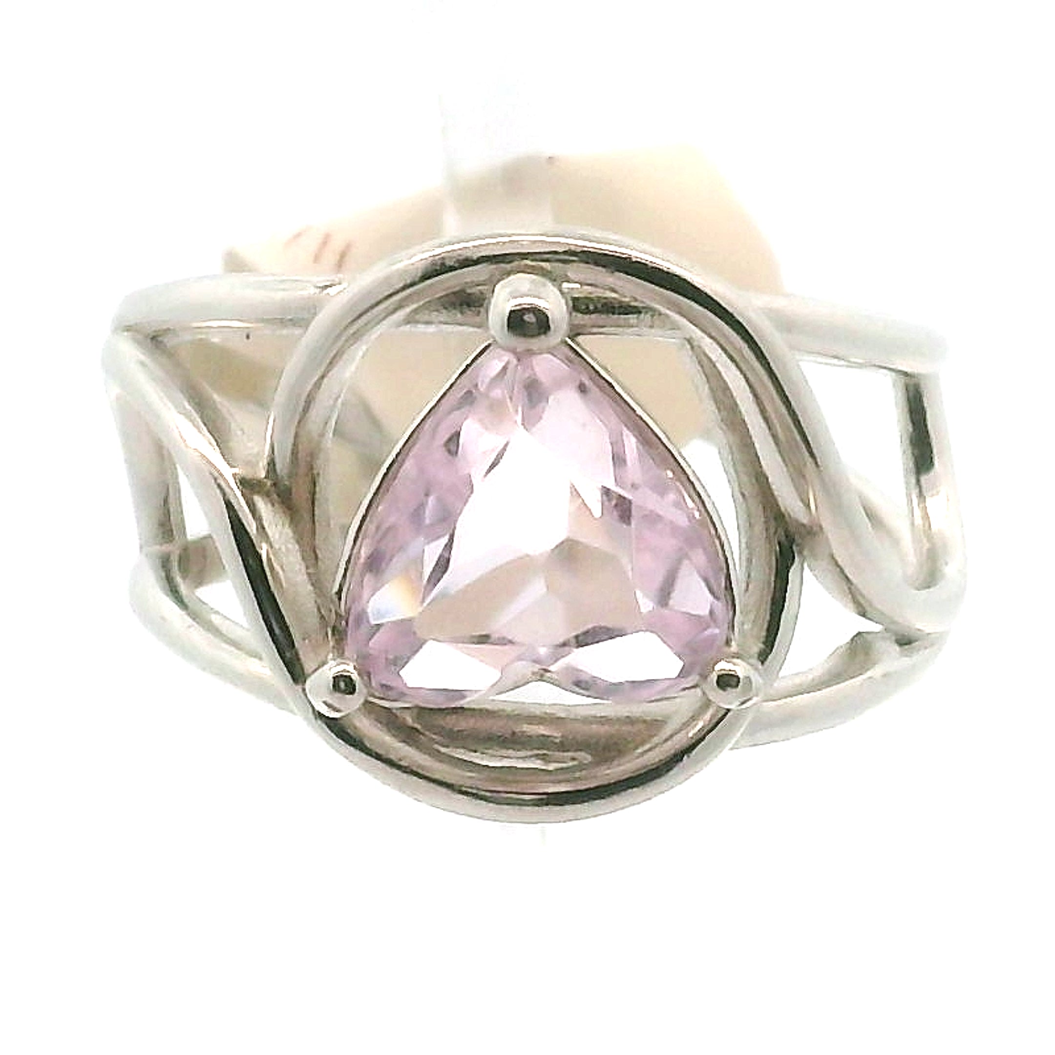 Kunzite Cuff Ring .925 Silver for Emotional Healing, Joy and Love