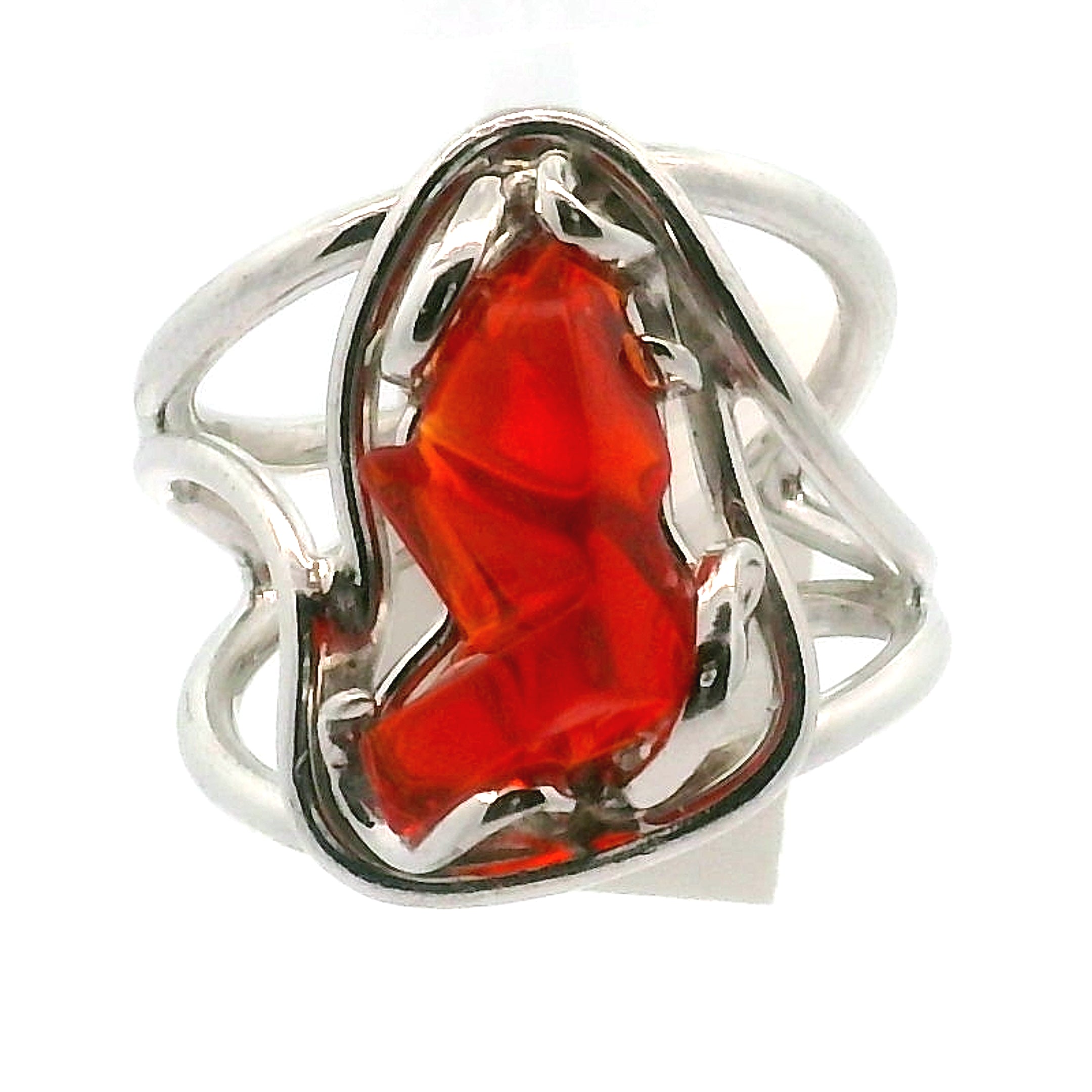 Mexico Fire Opal Cuff Ring .925 Silver for Confidence and Increasing Motivation