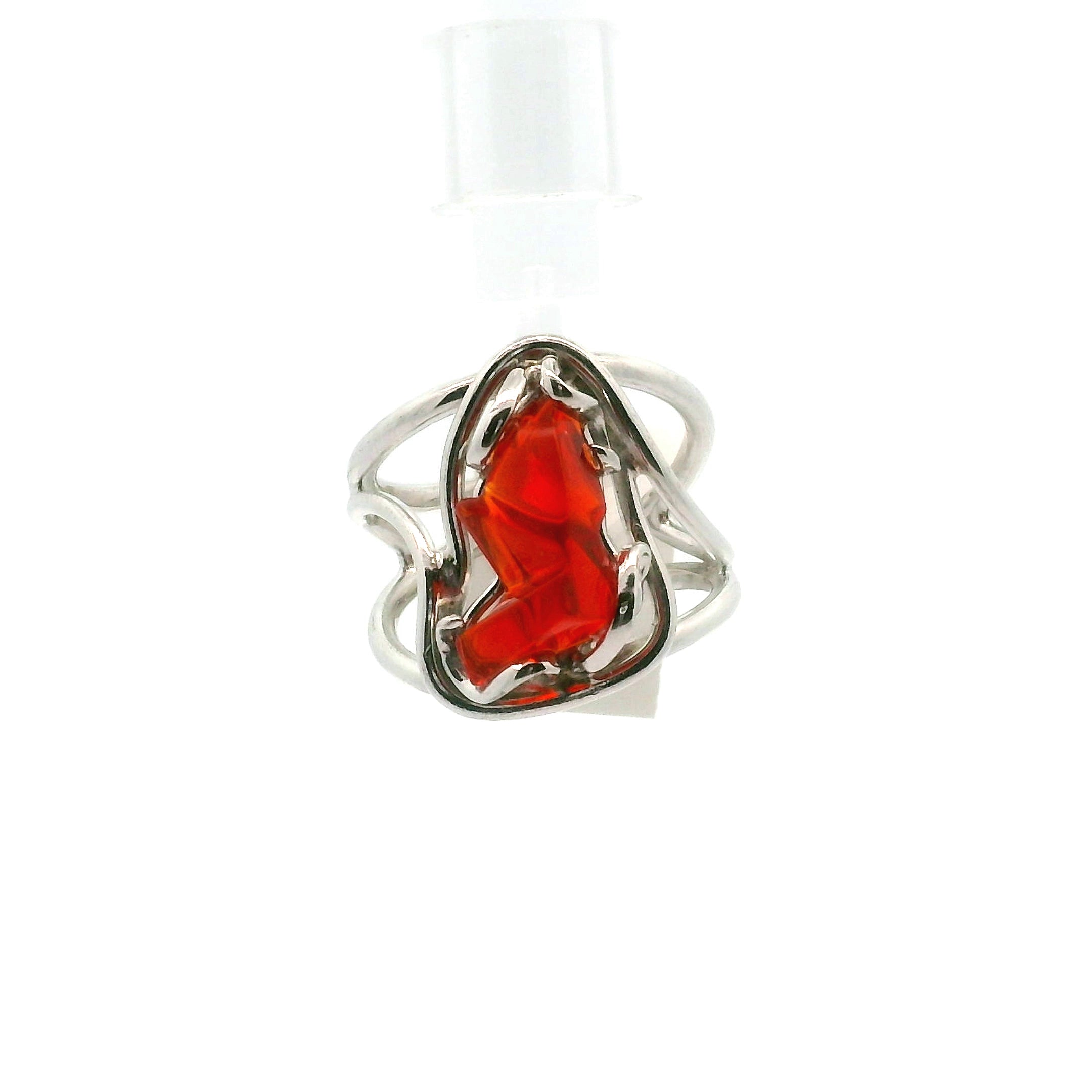 Mexico Fire Opal Cuff Ring .925 Silver for Confidence and Increasing Motivation