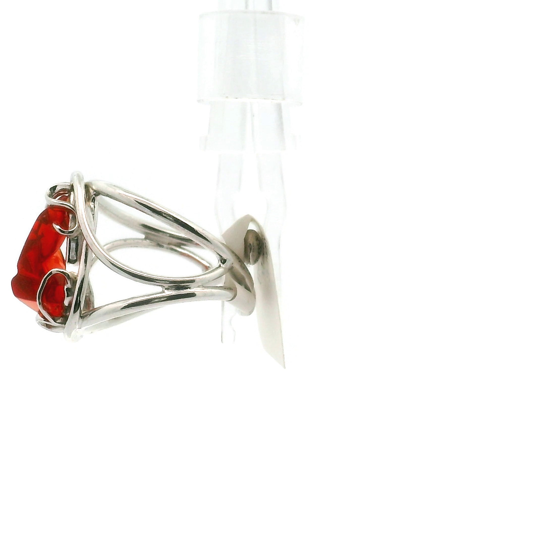 Mexico Fire Opal Cuff Ring .925 Silver for Confidence and Increasing Motivation