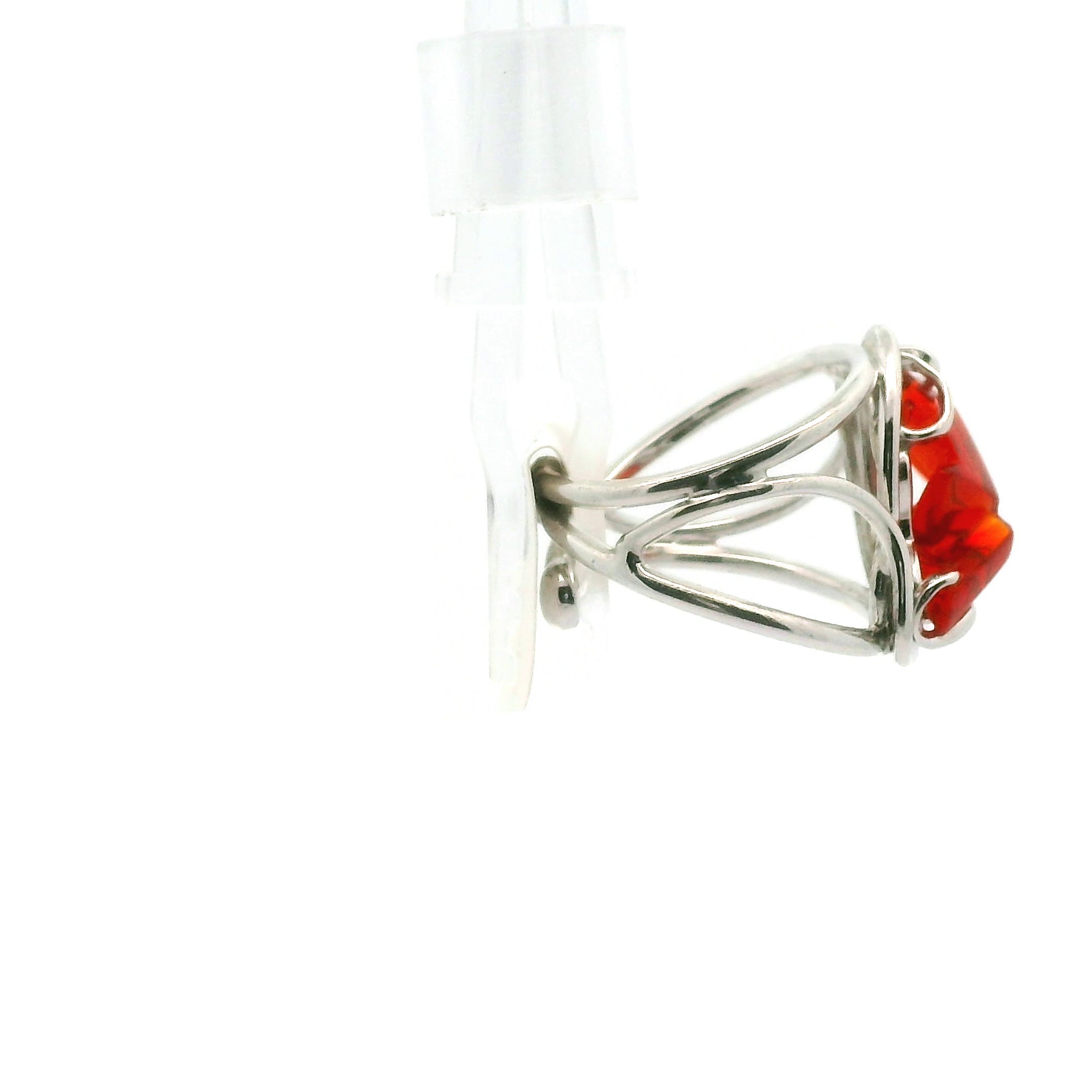 Mexico Fire Opal Cuff Ring .925 Silver for Confidence and Increasing Motivation