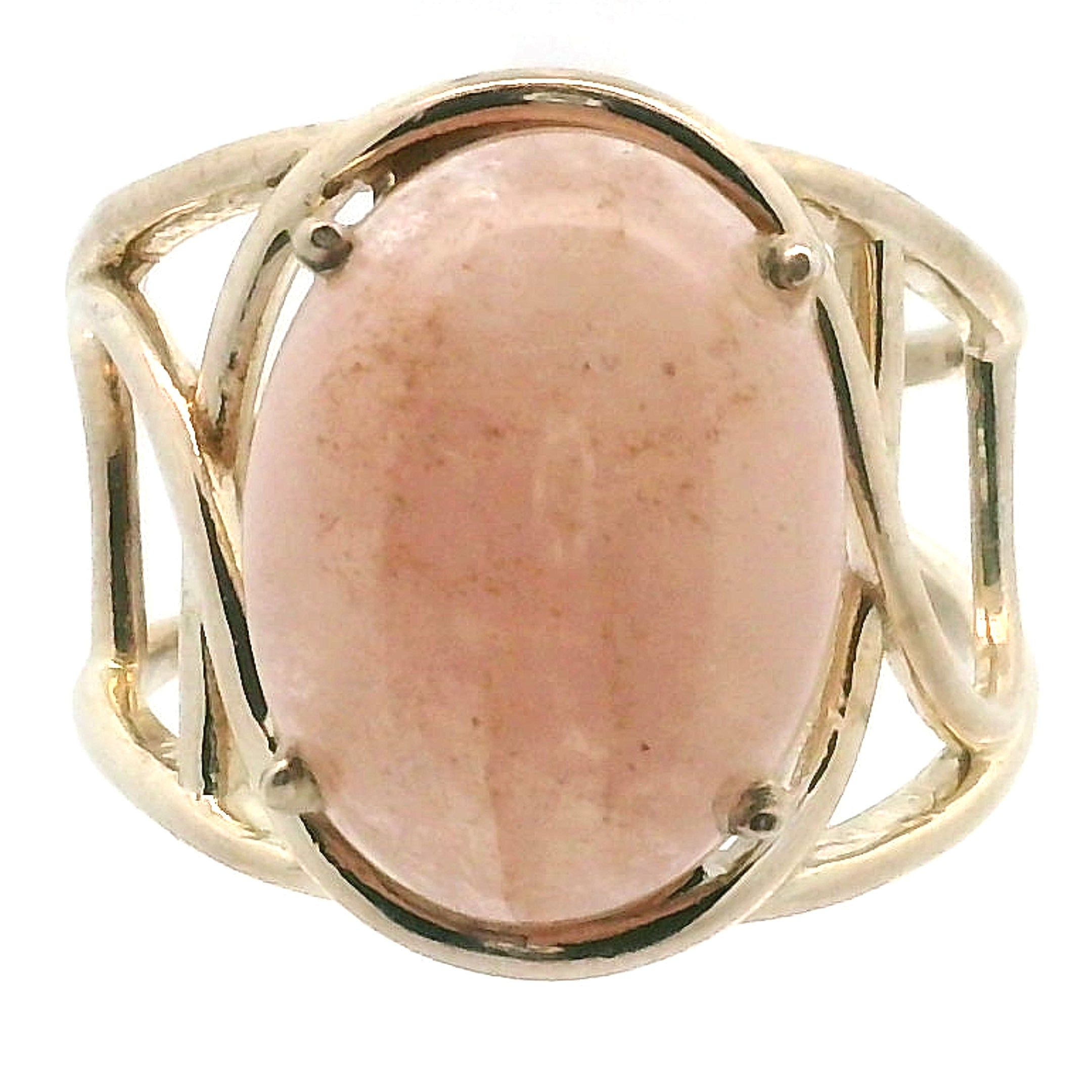 Morganite Cab Cuff Ring .925 Silver for Abundance of Joy and Love