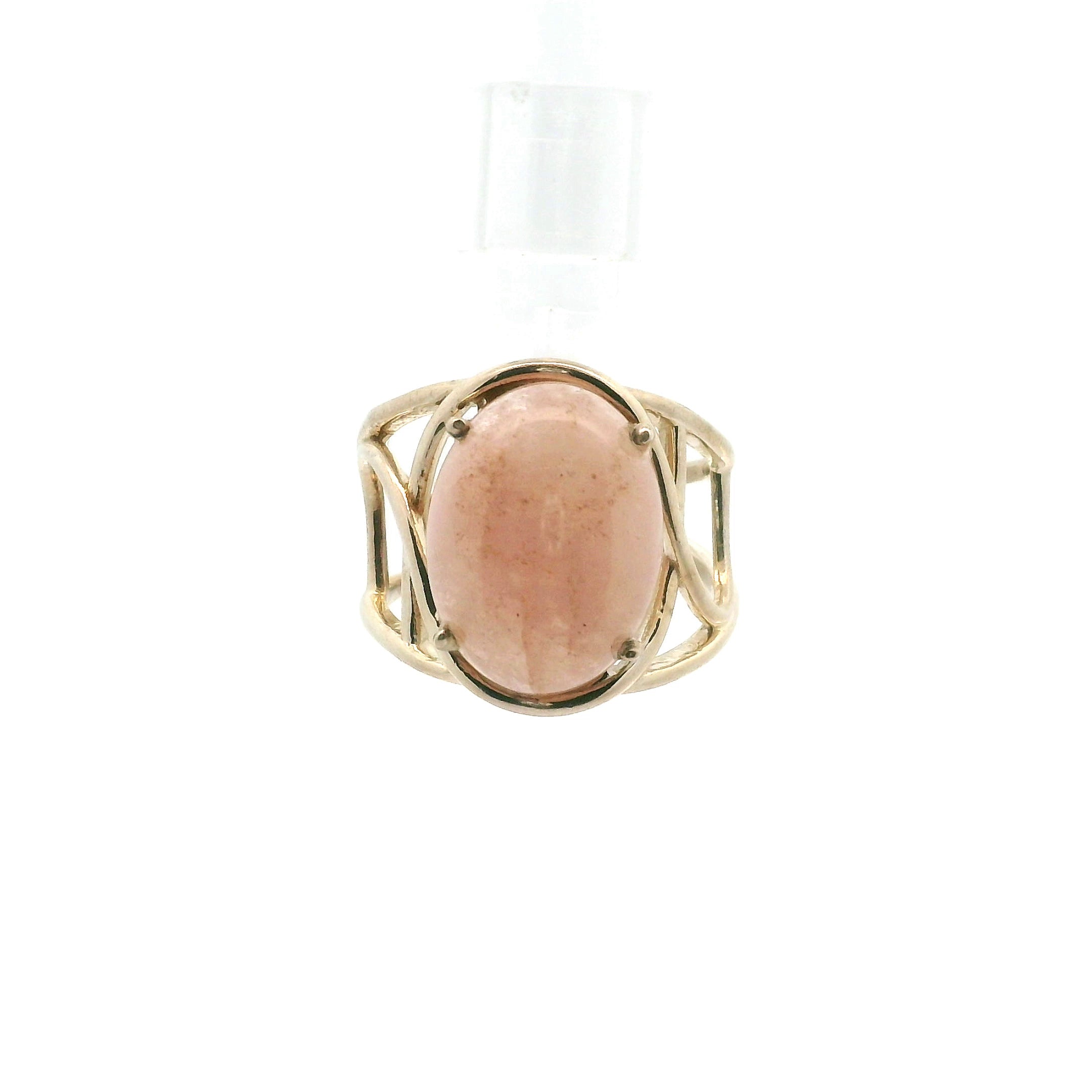 Morganite Cab Cuff Ring .925 Silver for Abundance of Joy and Love