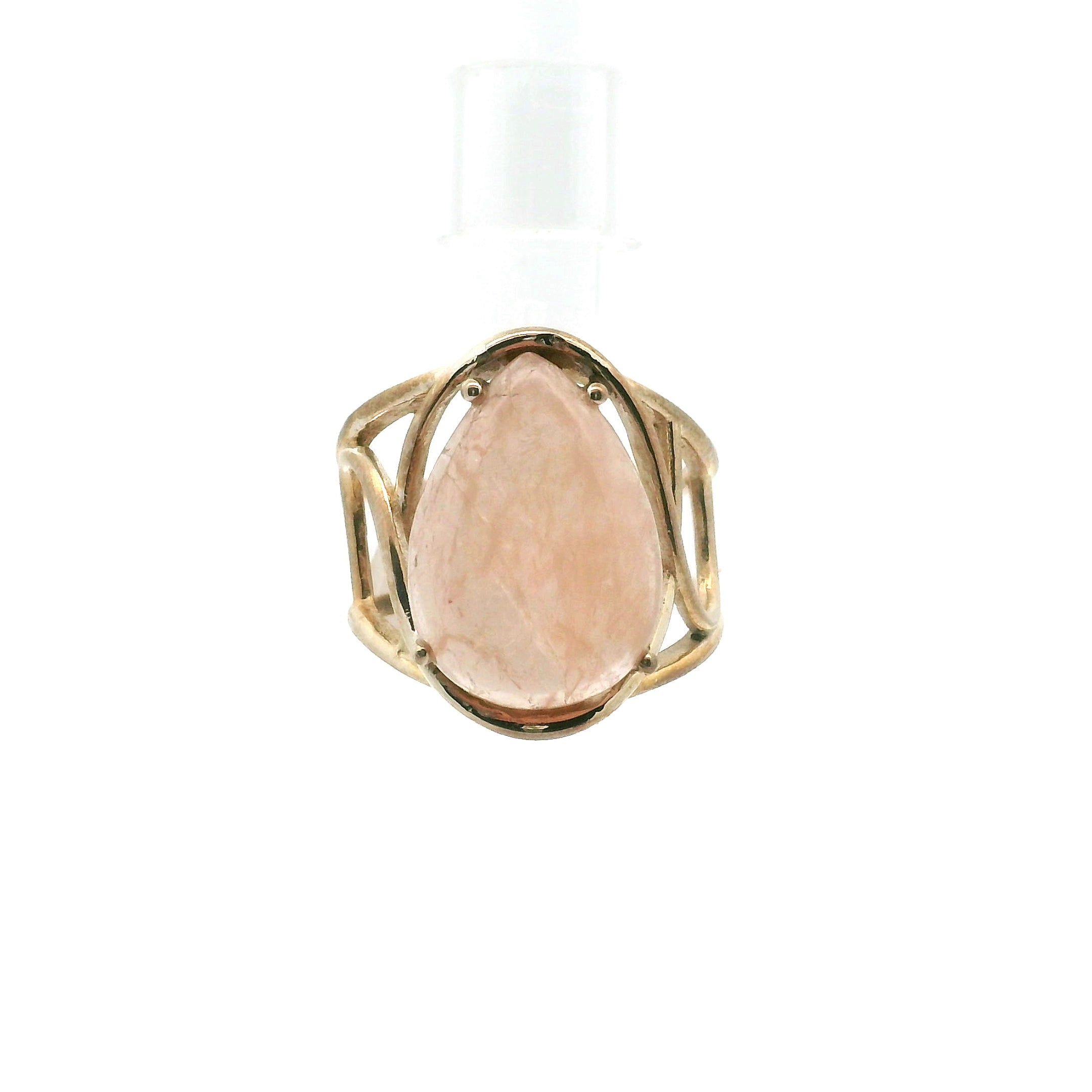 Morganite Cab Cuff Ring .925 Silver for Abundance of Joy and Love