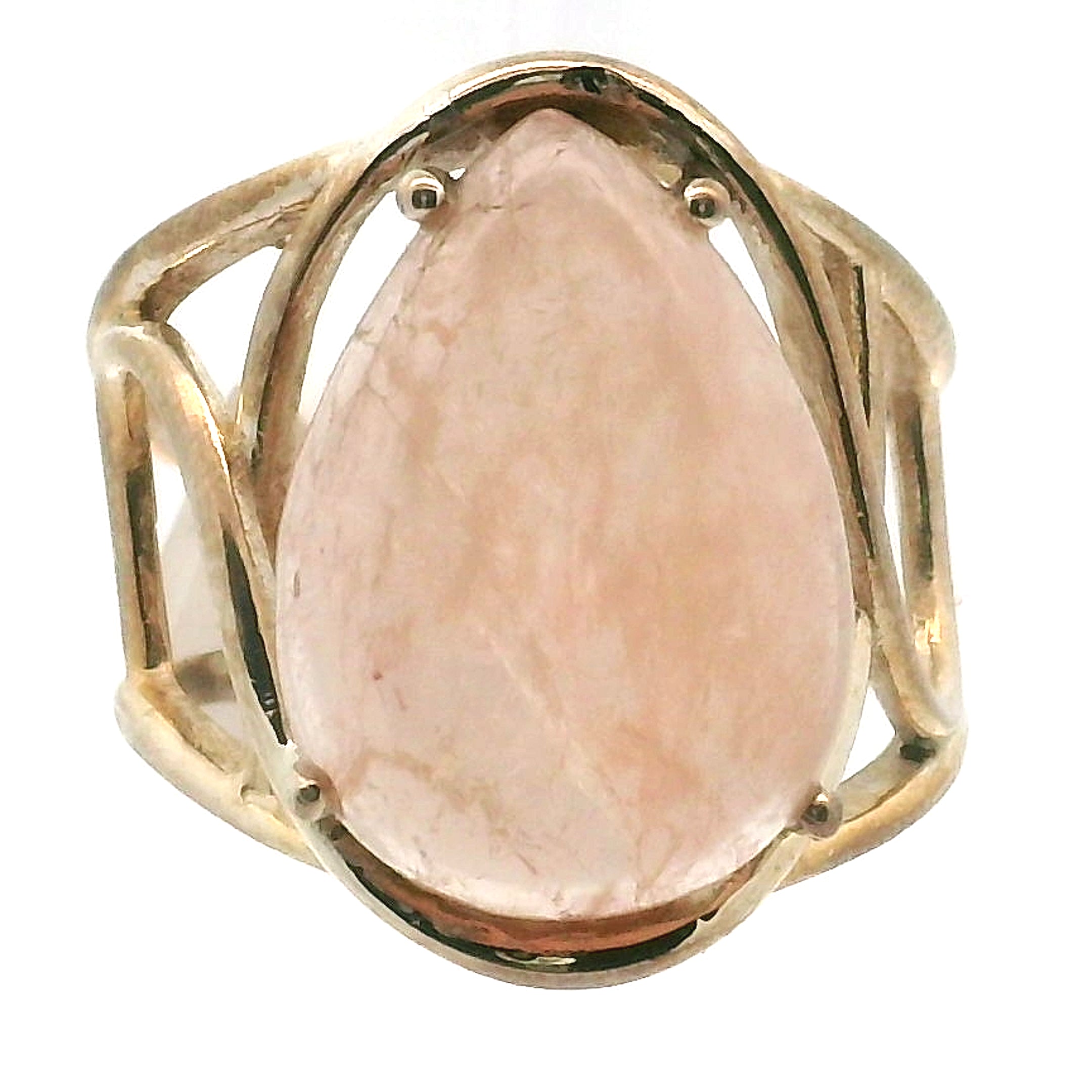 Morganite Cab Cuff Ring .925 Silver for Abundance of Joy and Love