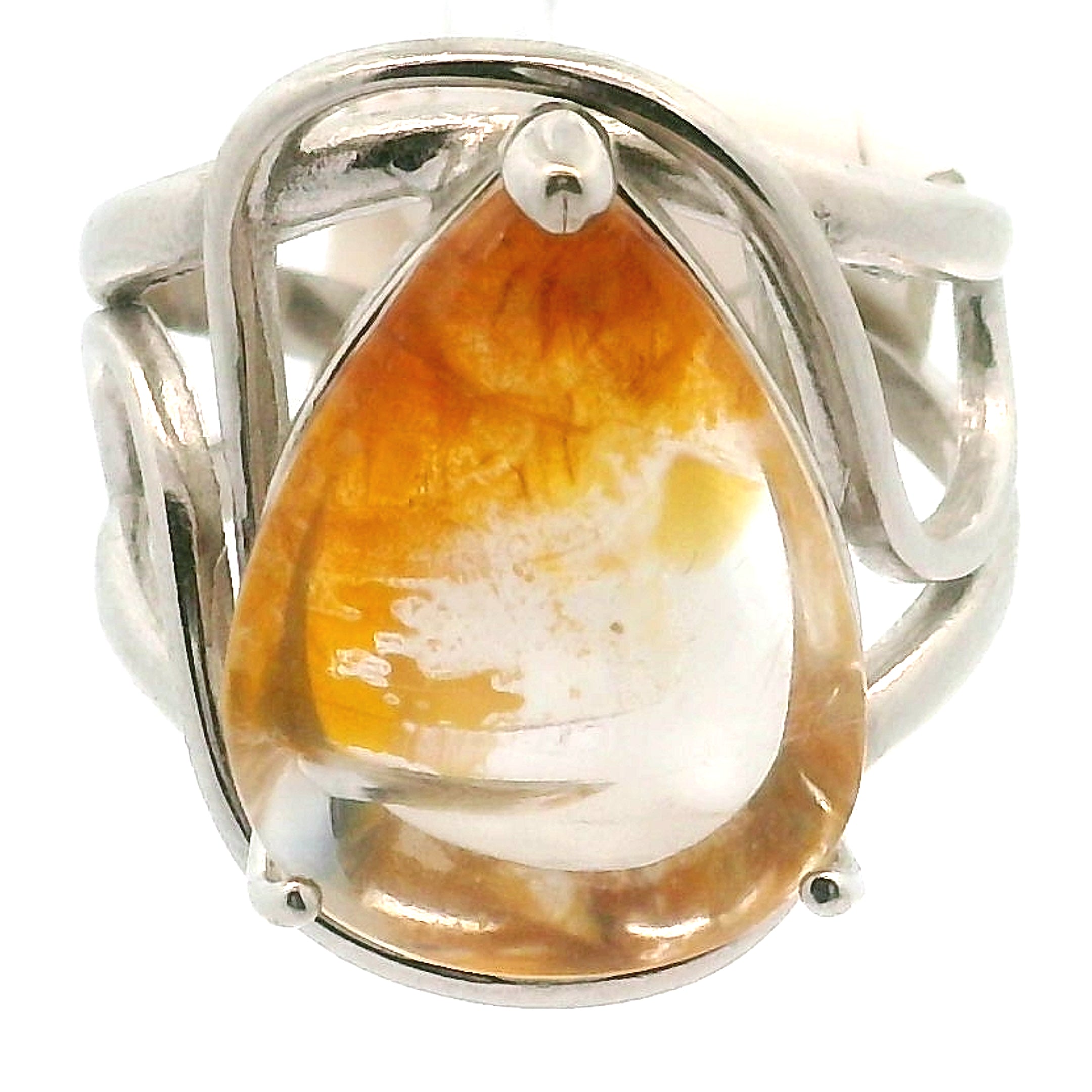 Passion Fruit Quartz Finger Cuff Adjustable Ring .925 Sterling Silver for Hope, Joy and Positivity
