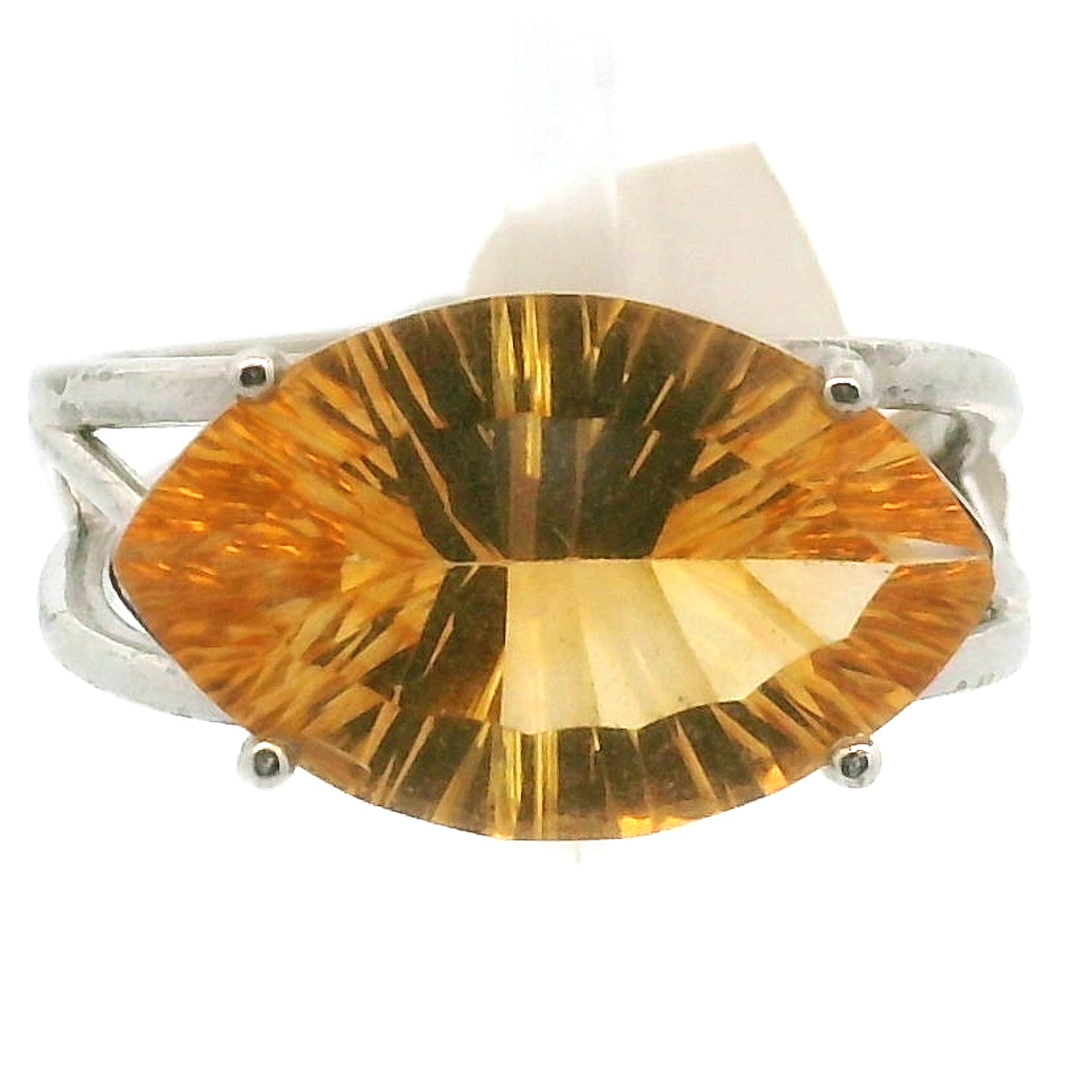 Citrine Eye Adjustable Cuff Ring .925 Silver for Abundance, Good Luck and Positivity