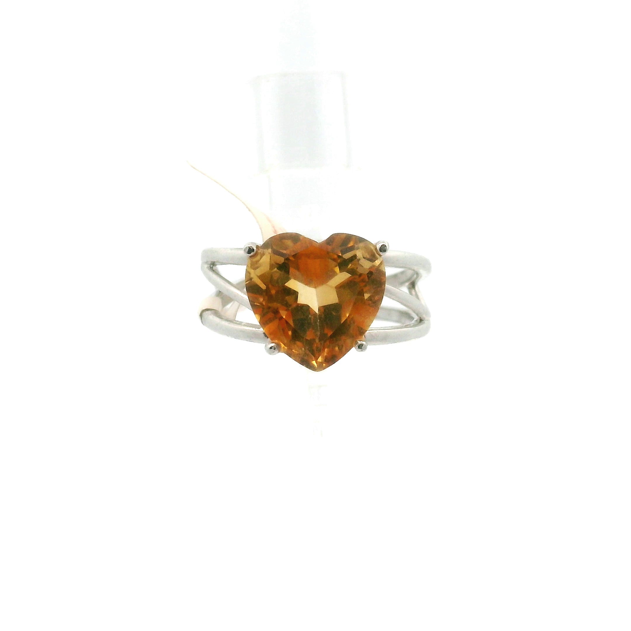 Citrine Heart Adjustable Cuff Ring .925 Silver for Abundance, Good Luck and Positivity