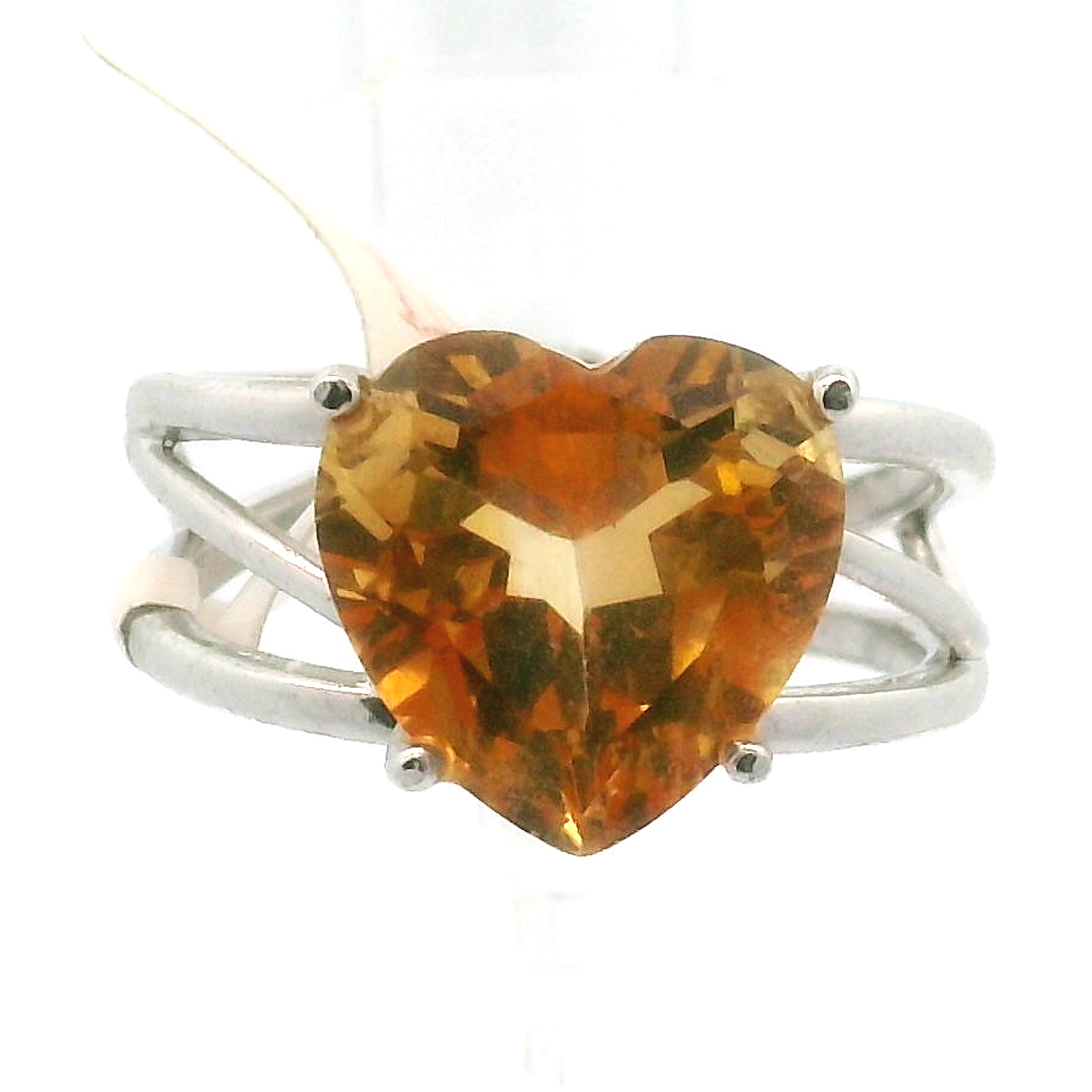 Citrine Heart Adjustable Cuff Ring .925 Silver for Abundance, Good Luck and Positivity
