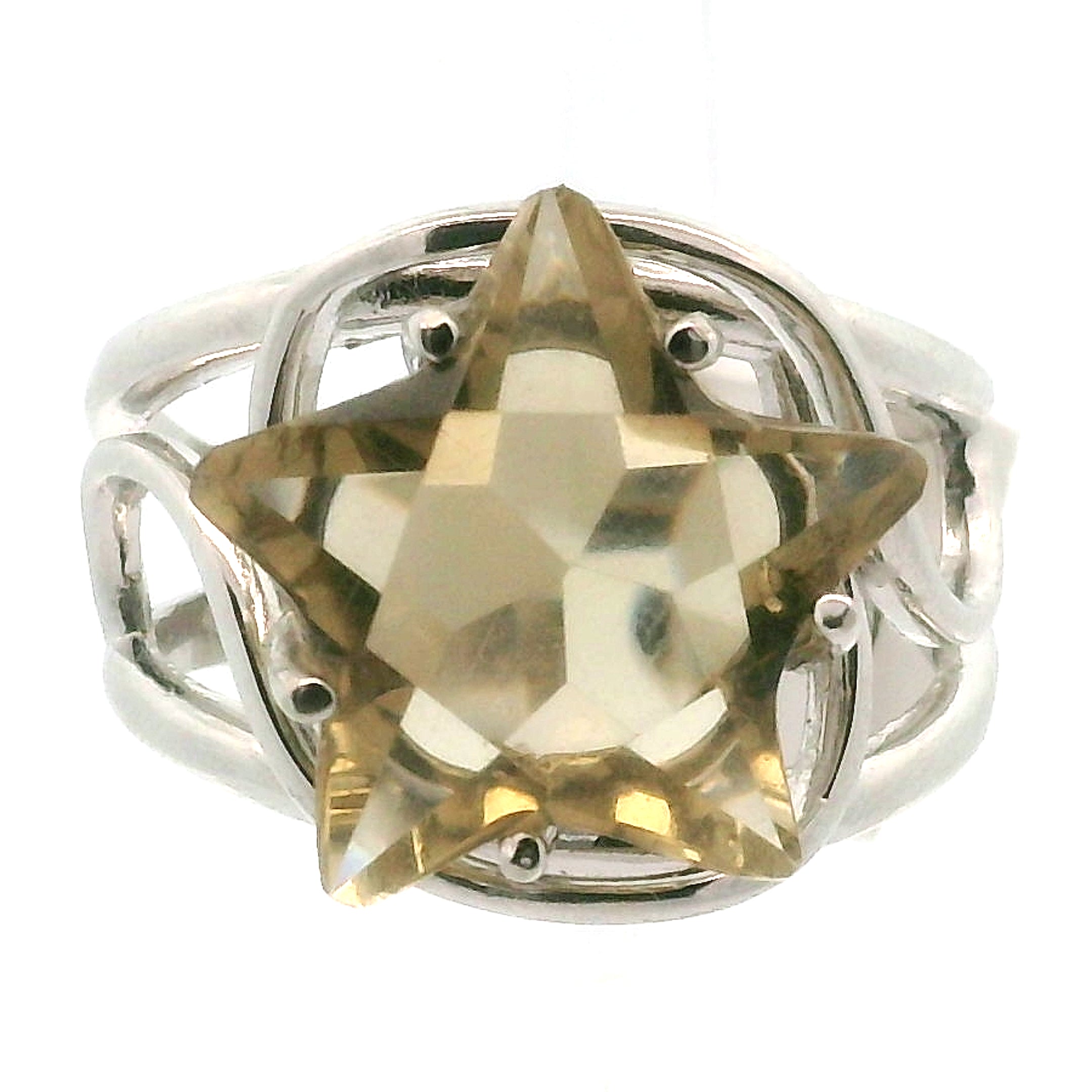 Smoky Citrine Star Adjustable Cuff Ring .925 Silver for Protection and Transformation