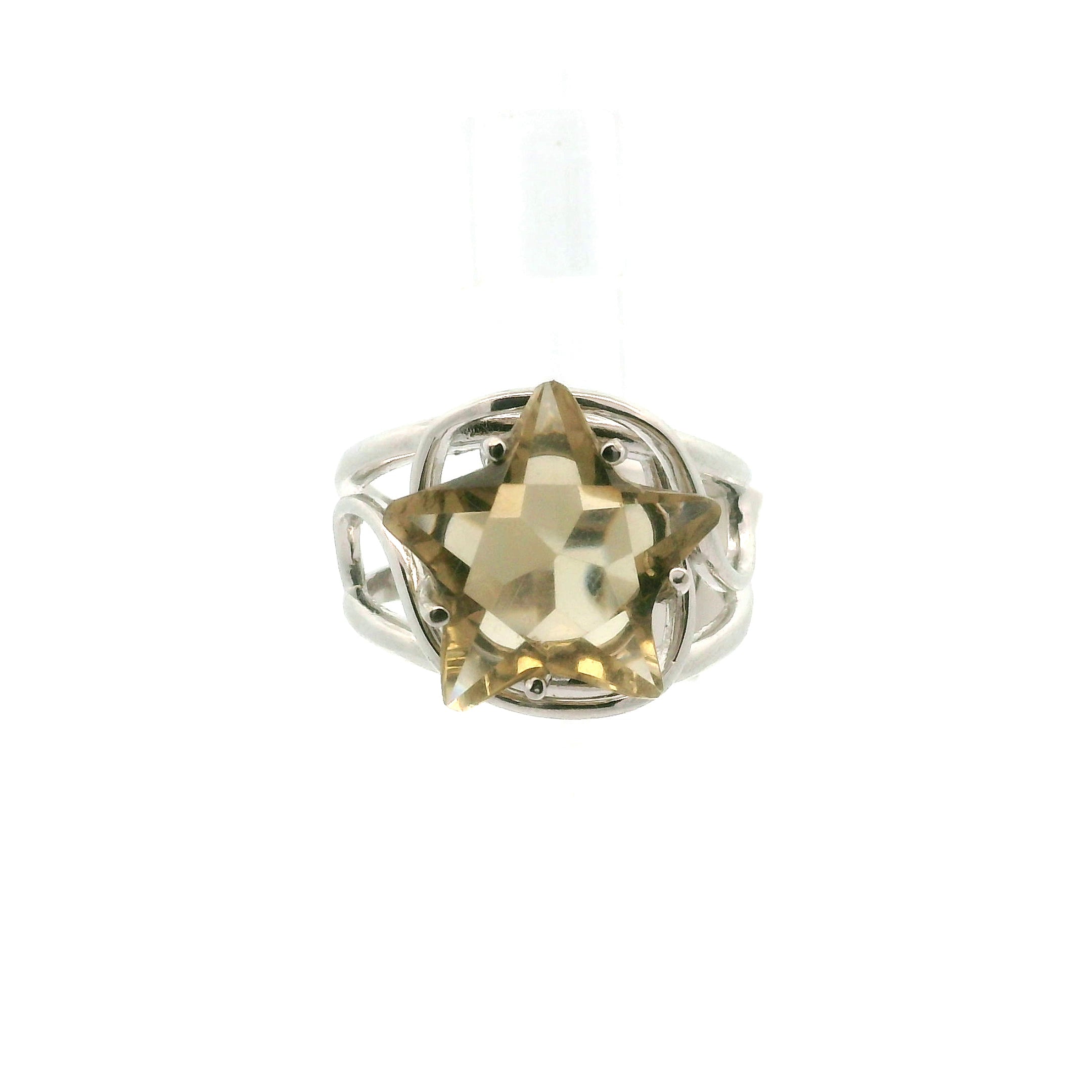 Smoky Citrine Star Adjustable Cuff Ring .925 Silver for Protection and Transformation