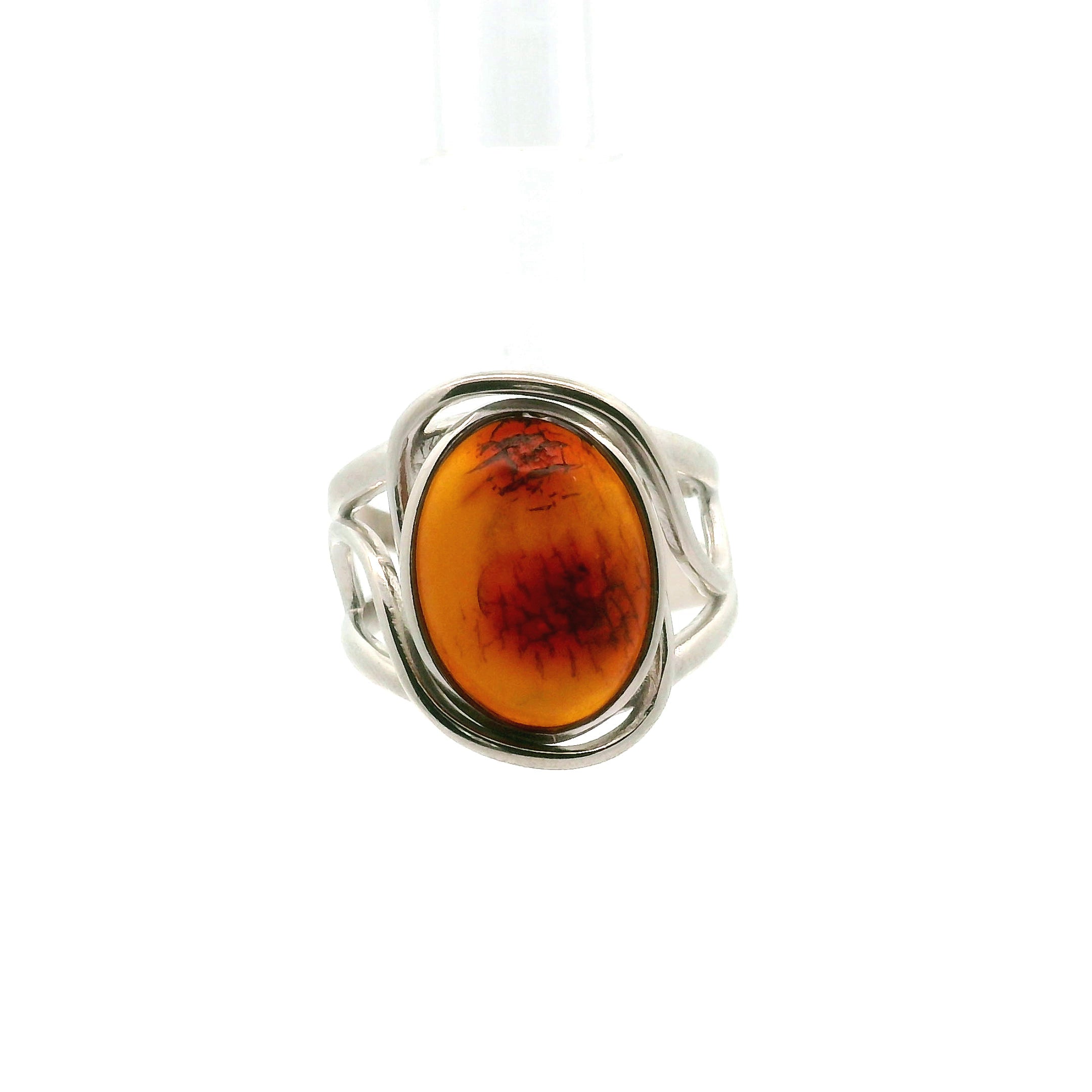 Amber Adjustable Cuff Ring .925 Silver for Healing, Joy and Purification