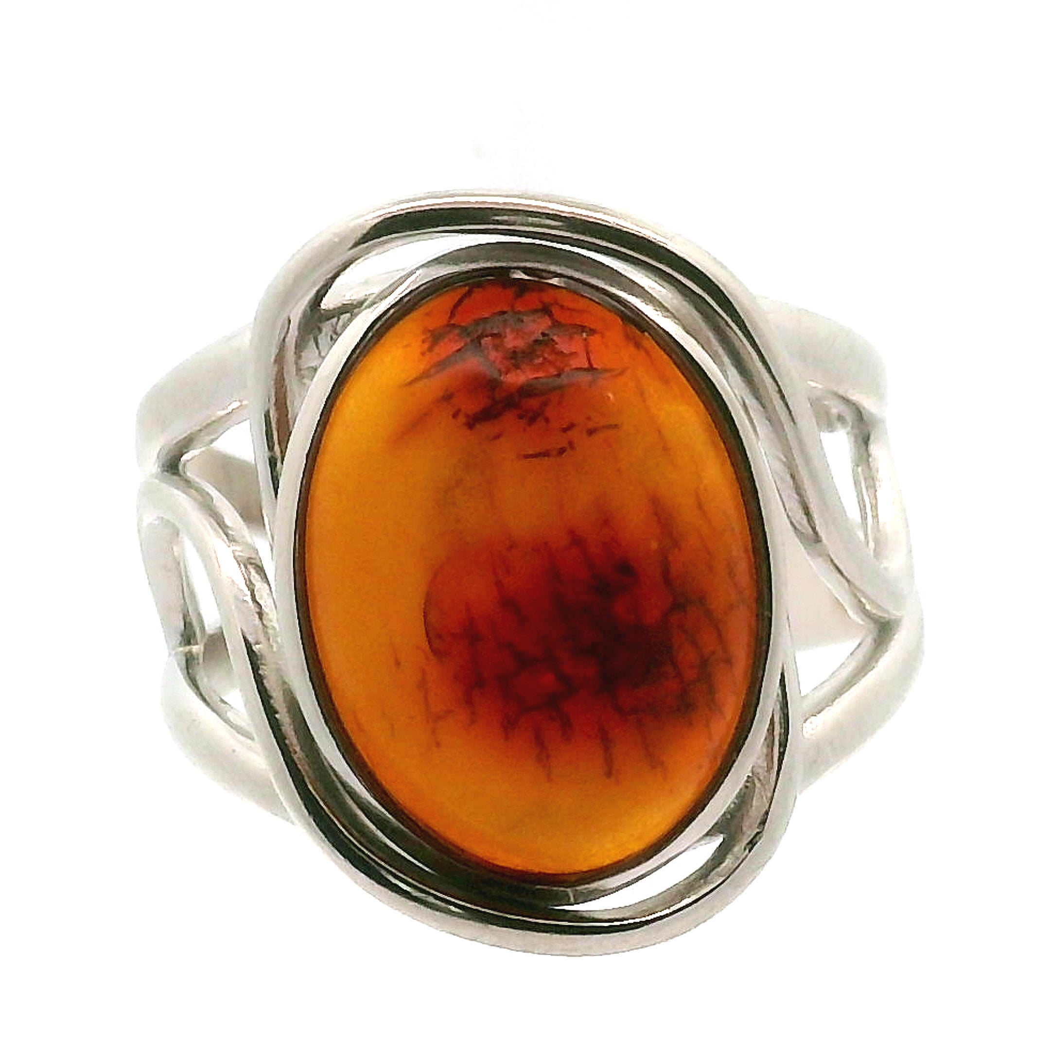 Amber Adjustable Cuff Ring .925 Silver for Healing, Joy and Purification