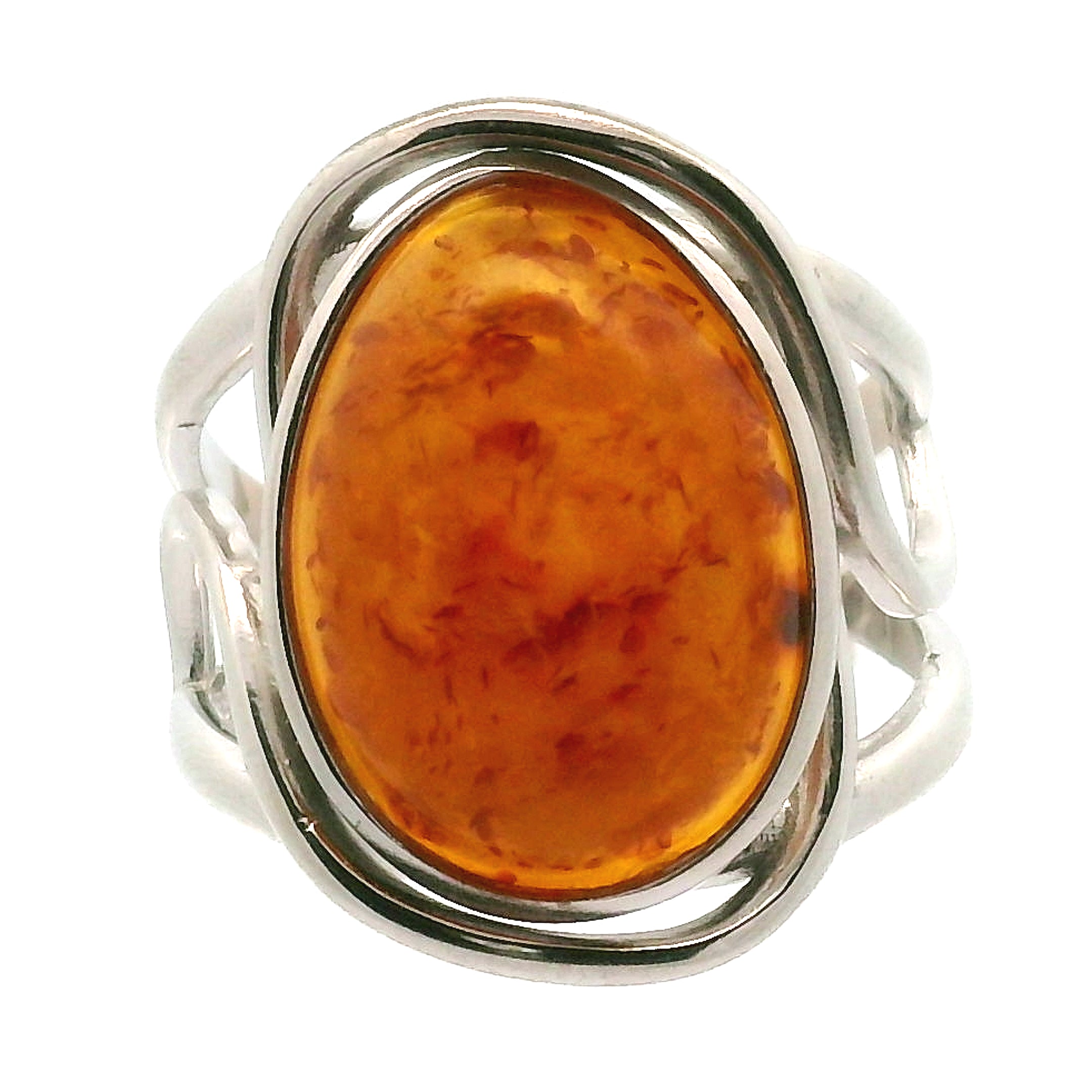 Amber Adjustable Cuff Ring .925 Silver for Healing, Joy and Purification