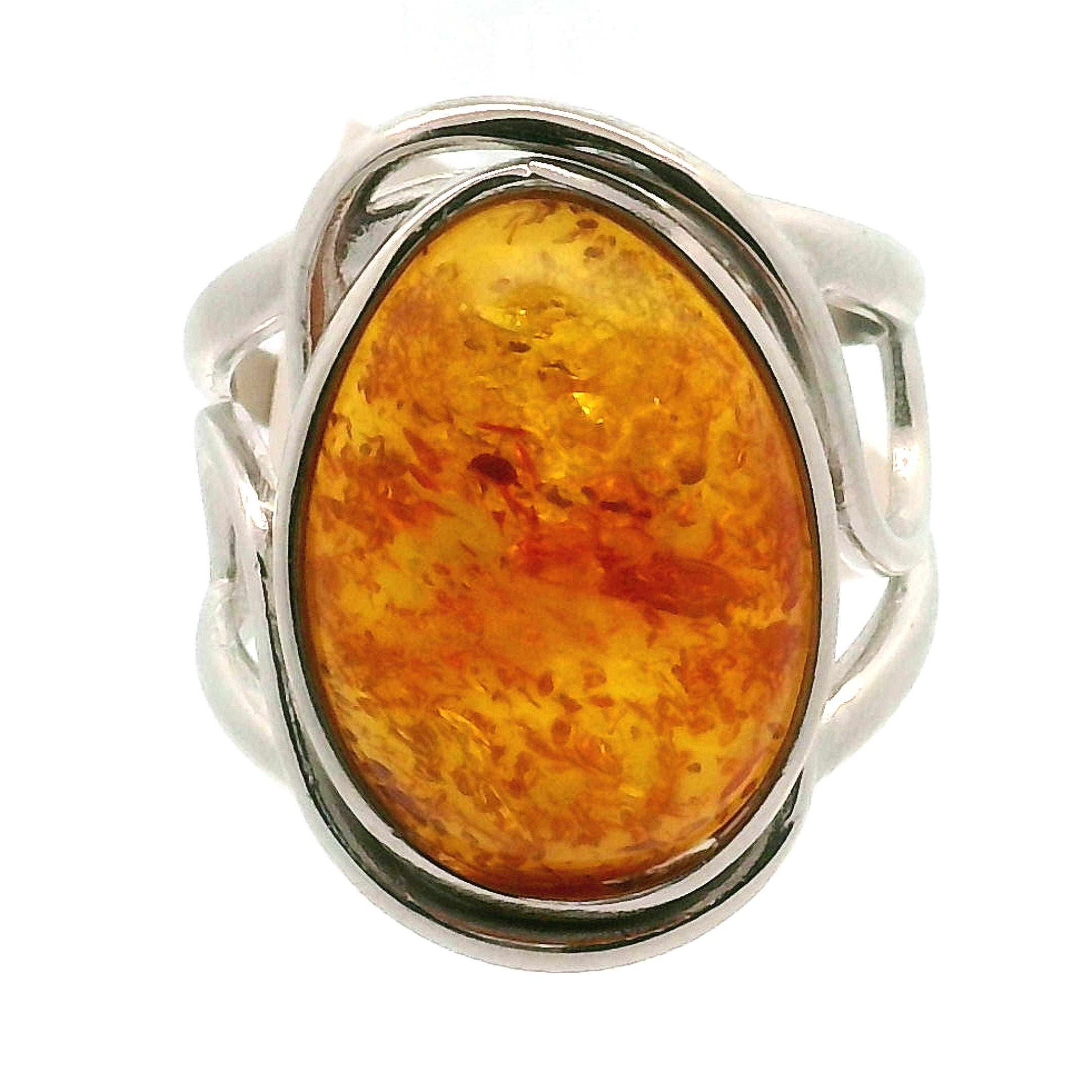 Amber Adjustable Cuff Ring .925 Silver for Healing, Joy and Purification