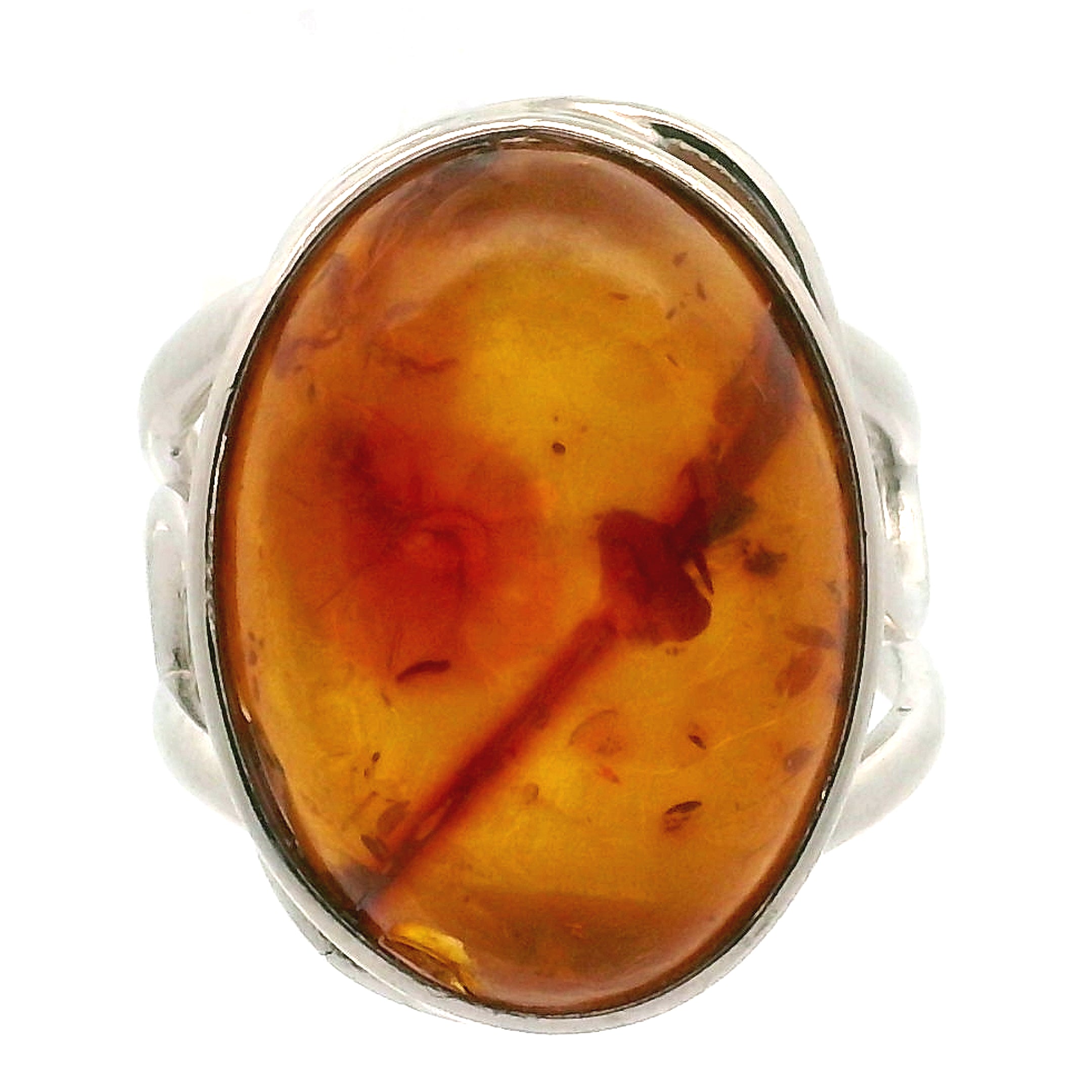 Amber Adjustable Cuff Ring .925 Silver for Healing, Joy and Purification