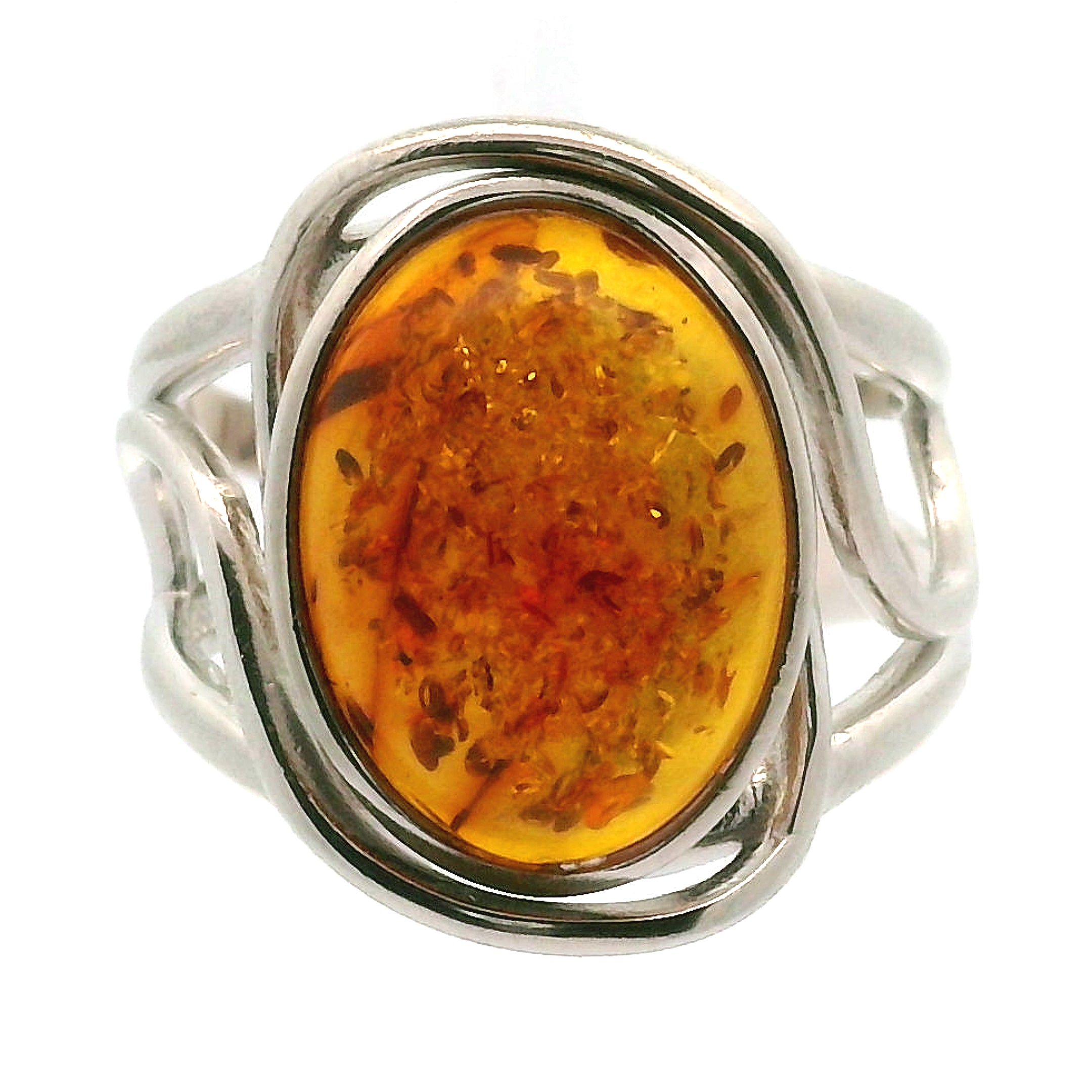 Amber Adjustable Cuff Ring .925 Silver for Healing, Joy and Purification