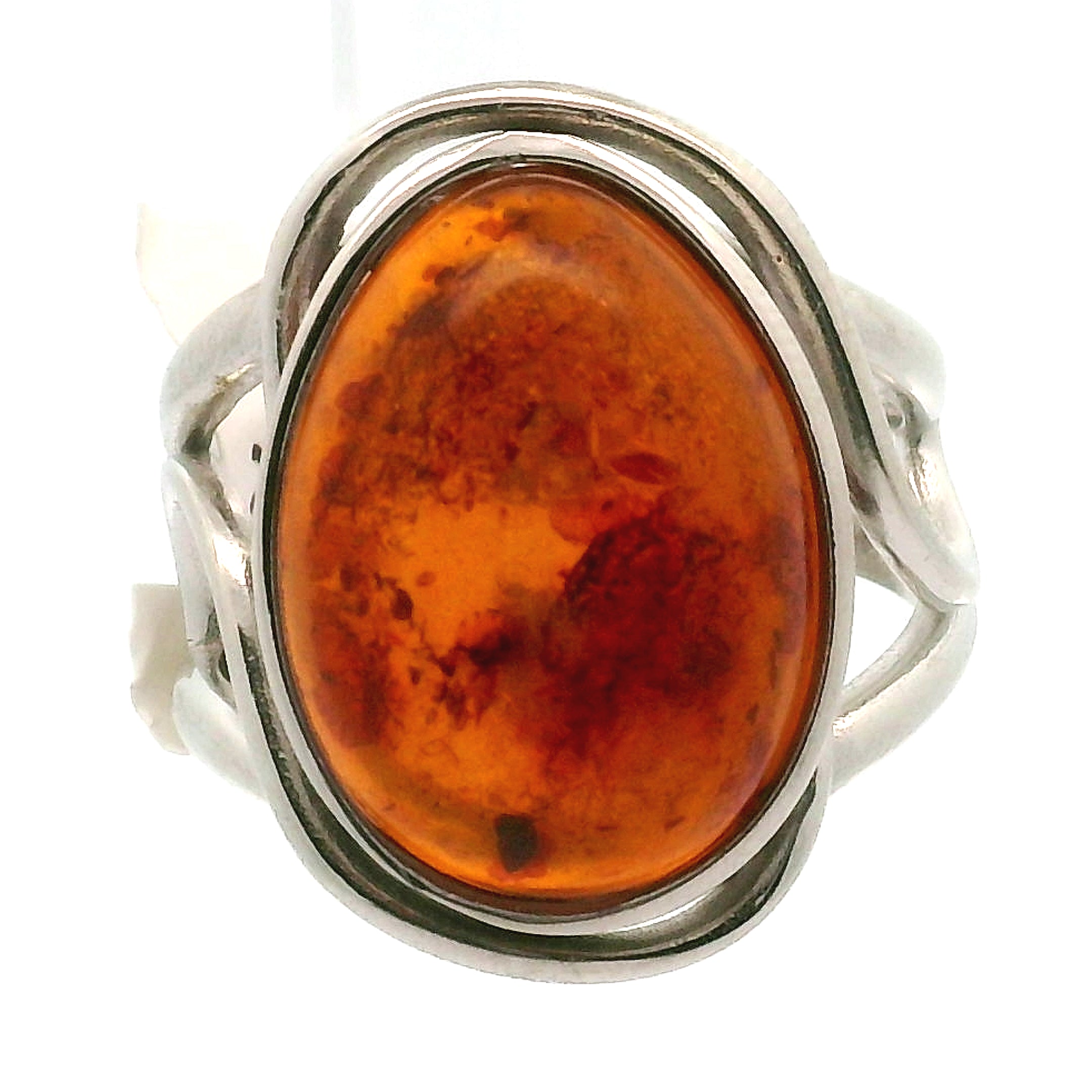 Amber Adjustable Cuff Ring .925 Silver for Healing, Joy and Purification