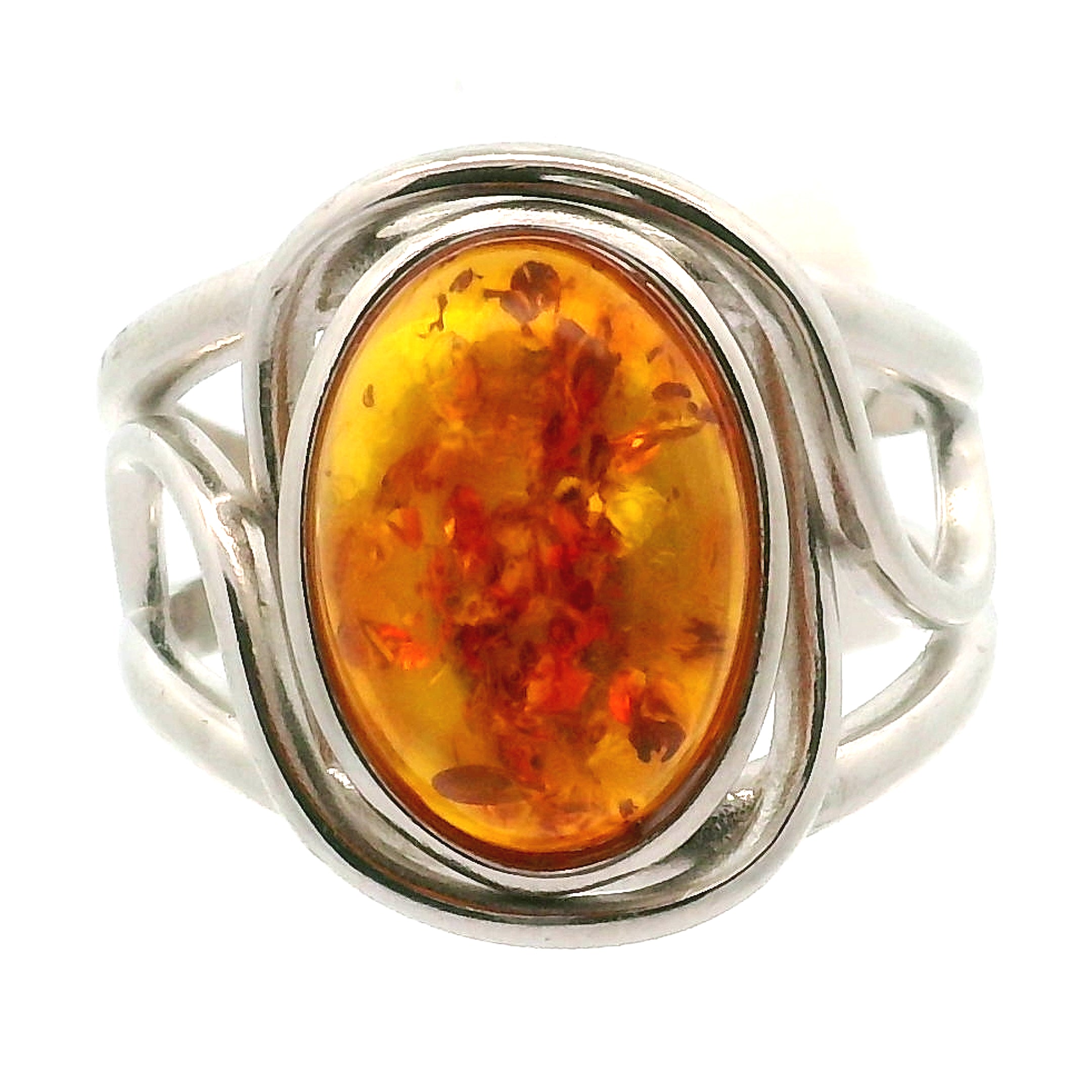 Amber Adjustable Cuff Ring .925 Silver for Healing, Joy and Purification