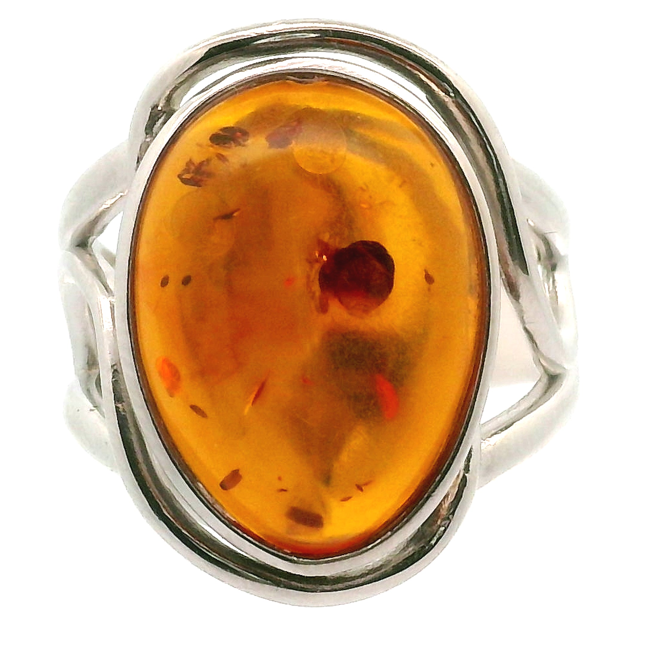 Amber Adjustable Cuff Ring .925 Silver for Healing, Joy and Purification