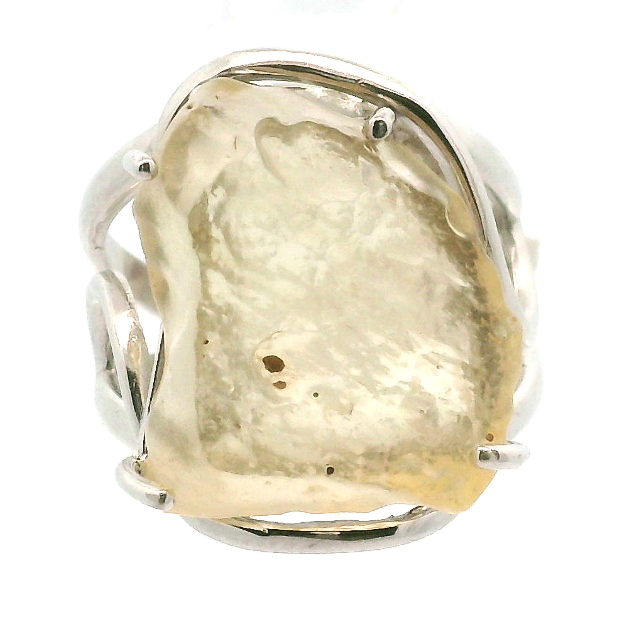 Libyan Desert Glass Cuff Ring .925 Silver for Confidence, Manifestation and Personal Power