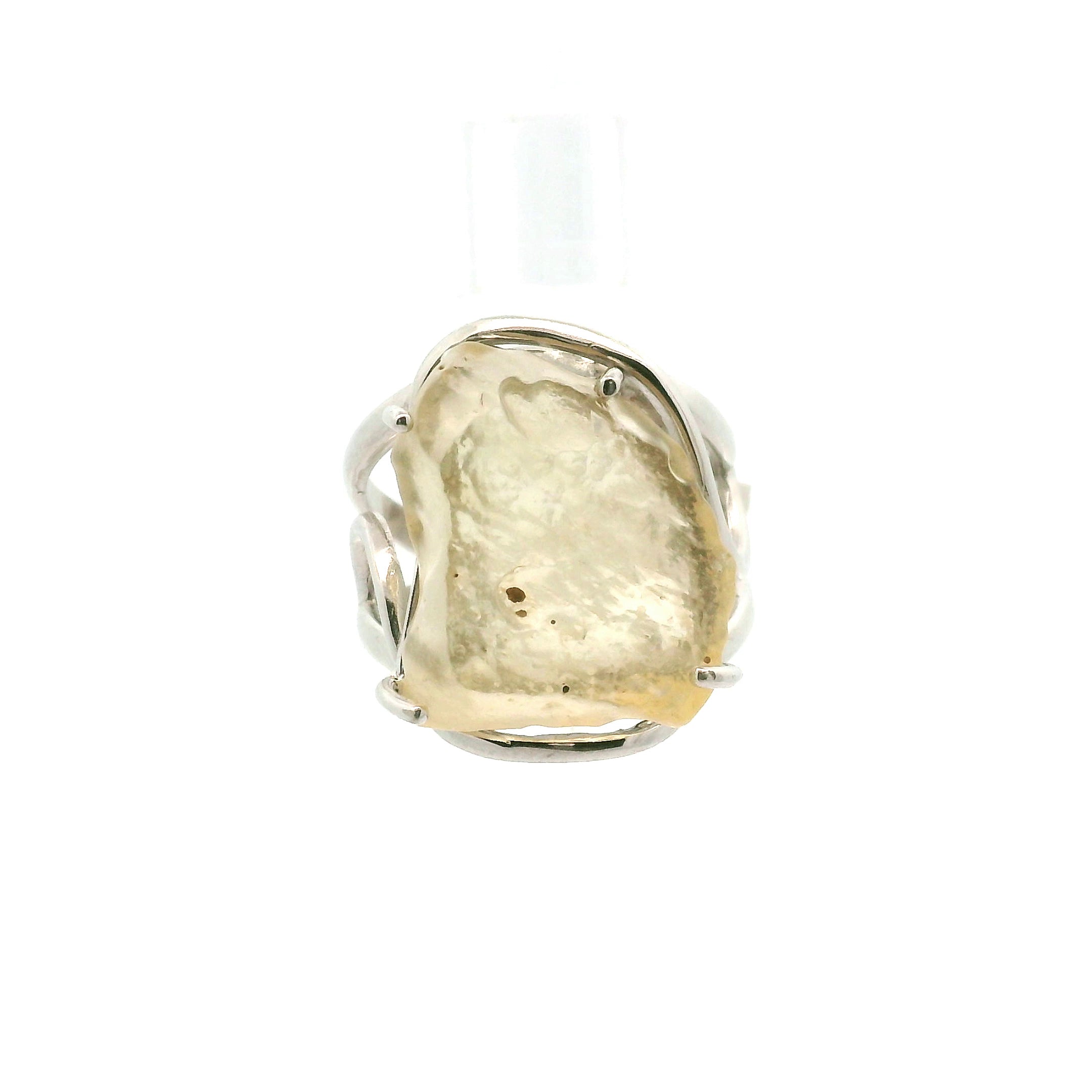 Libyan Desert Glass Cuff Ring .925 Silver for Confidence, Manifestation and Personal Power