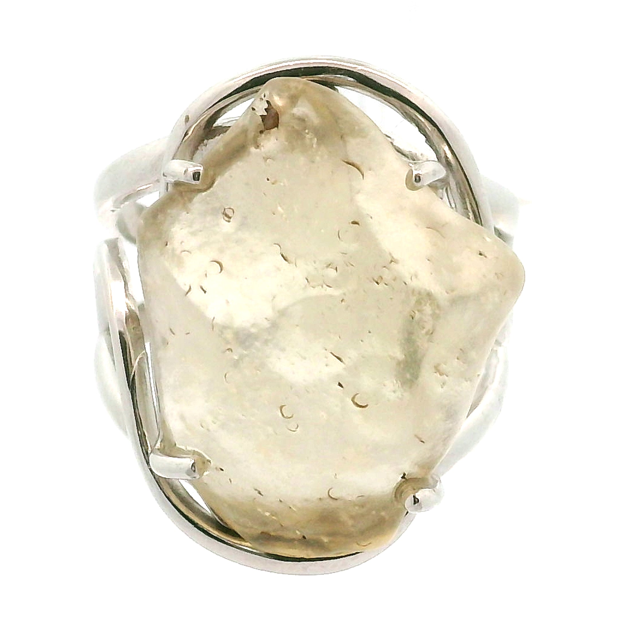 Libyan Desert Glass Cuff Ring .925 Silver for Confidence, Manifestation and Personal Power