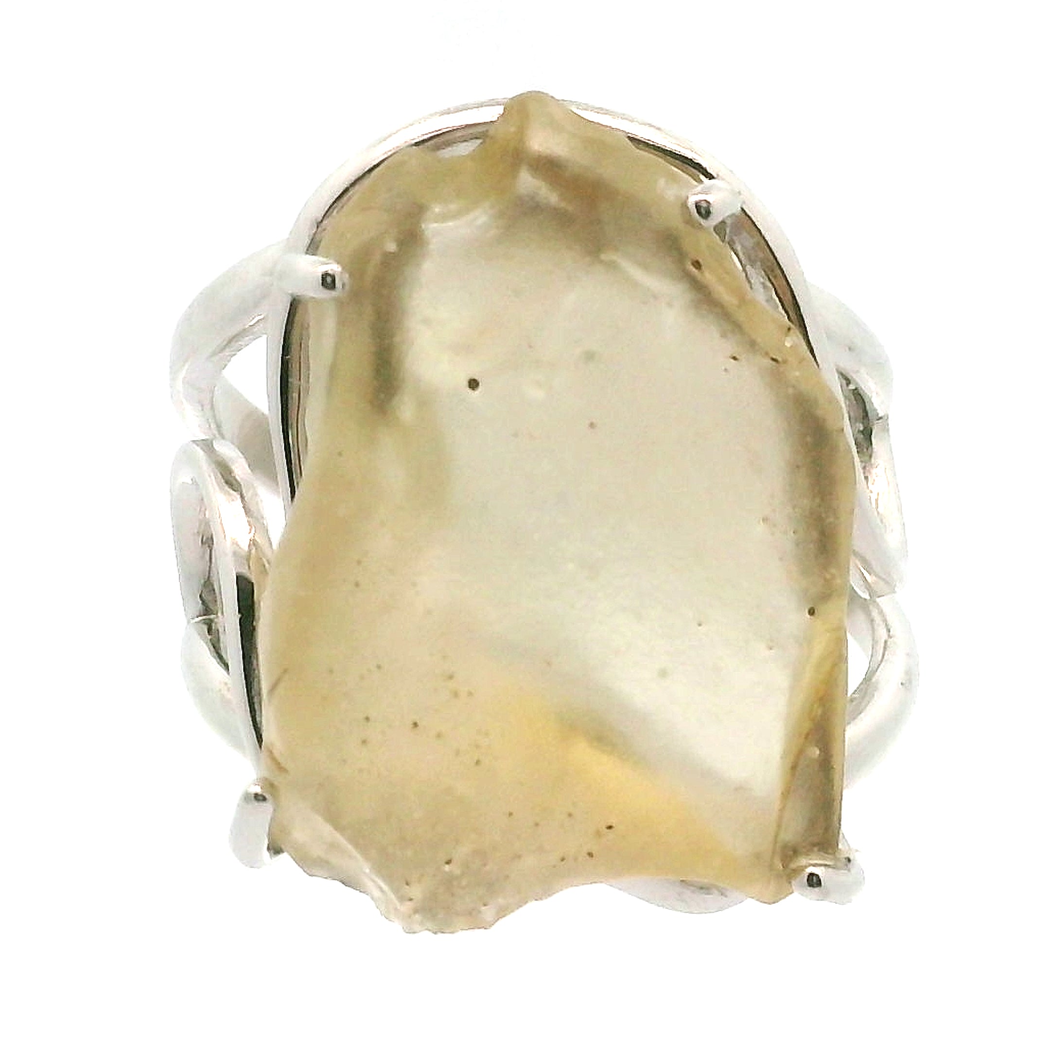 Libyan Desert Glass Cuff Ring .925 Silver for Confidence, Manifestation and Personal Power