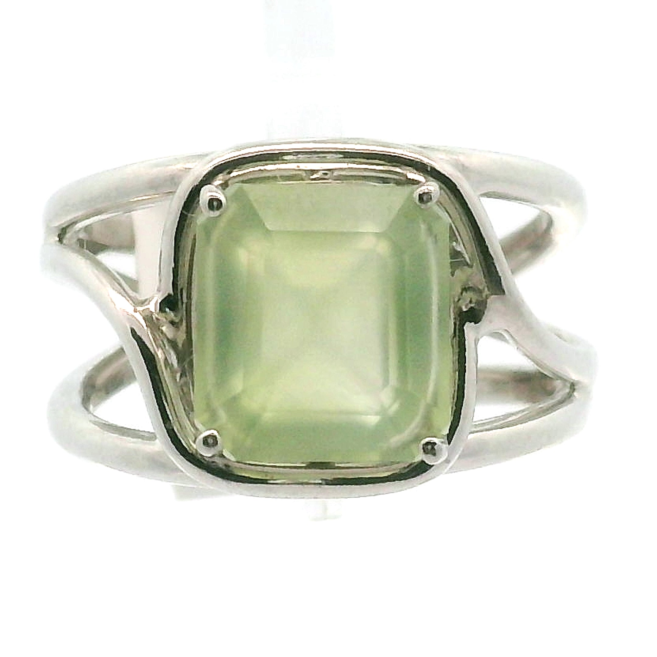 Australian Prehnite Midi Cuff Ring .925 Silver for Heart Healing and Rejuvenation