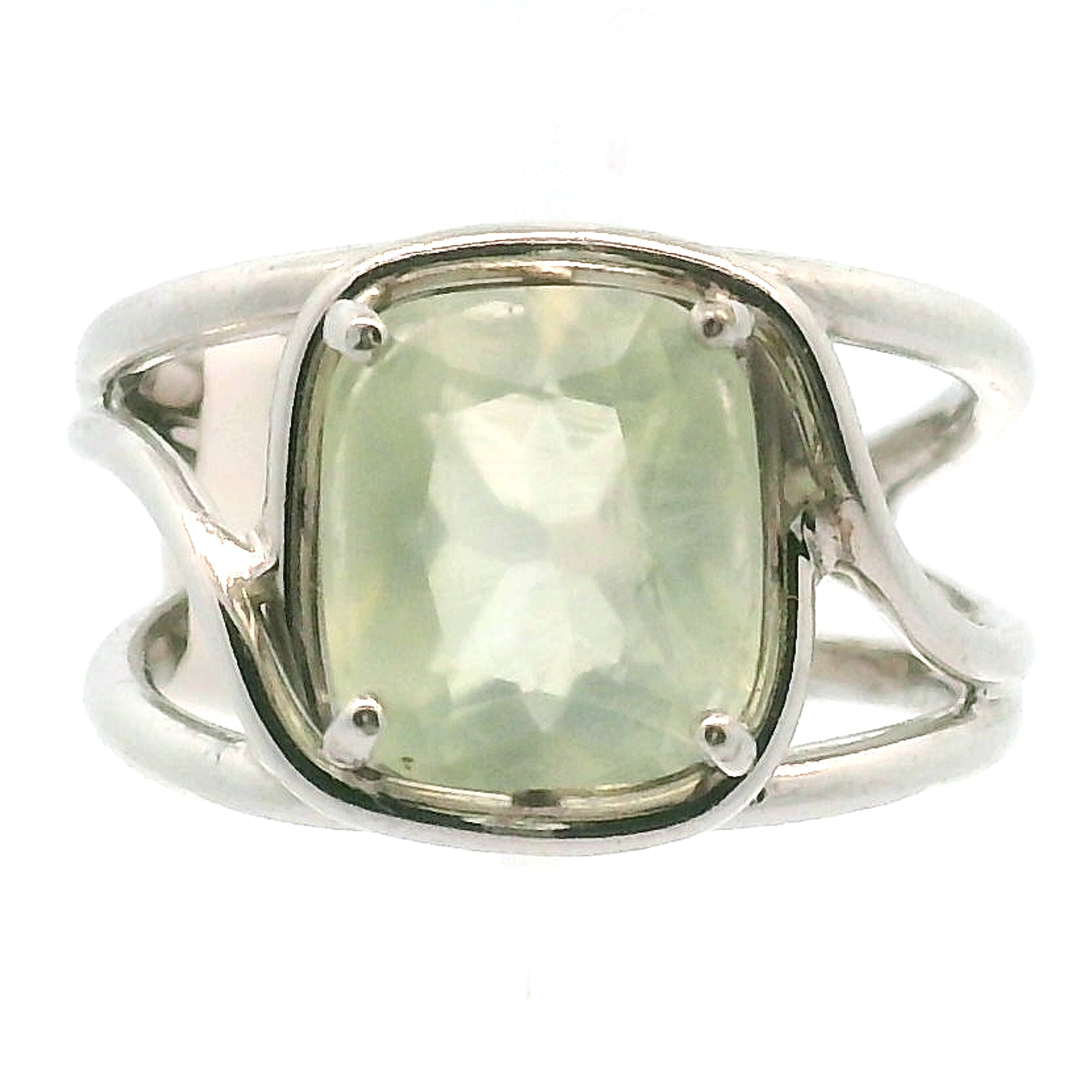 Australian Prehnite Midi Cuff Ring .925 Silver for Heart Healing and Rejuvenation